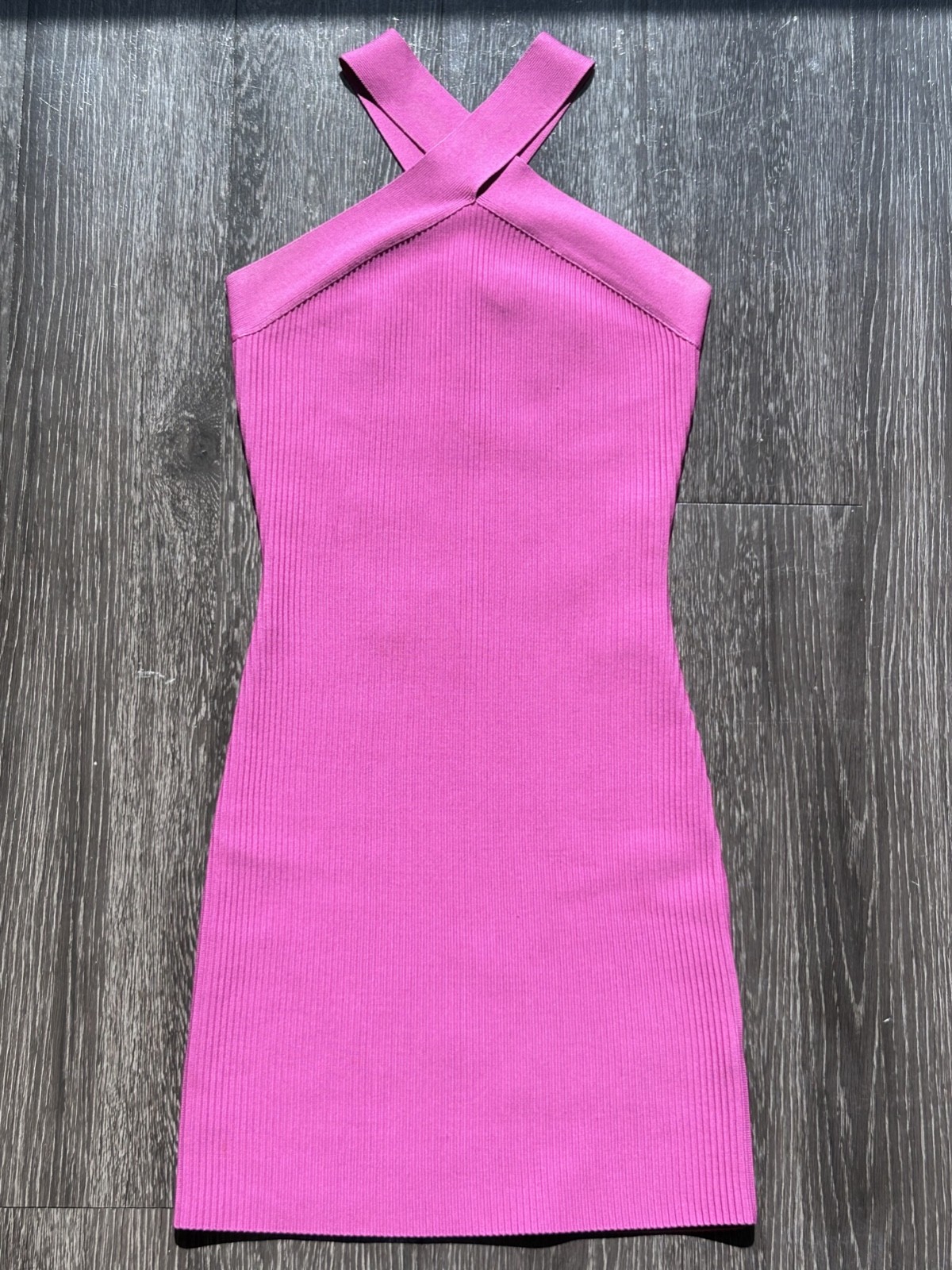 Sincerely Jules Pink Ribbed Halter Bodycon Mini Dress XS