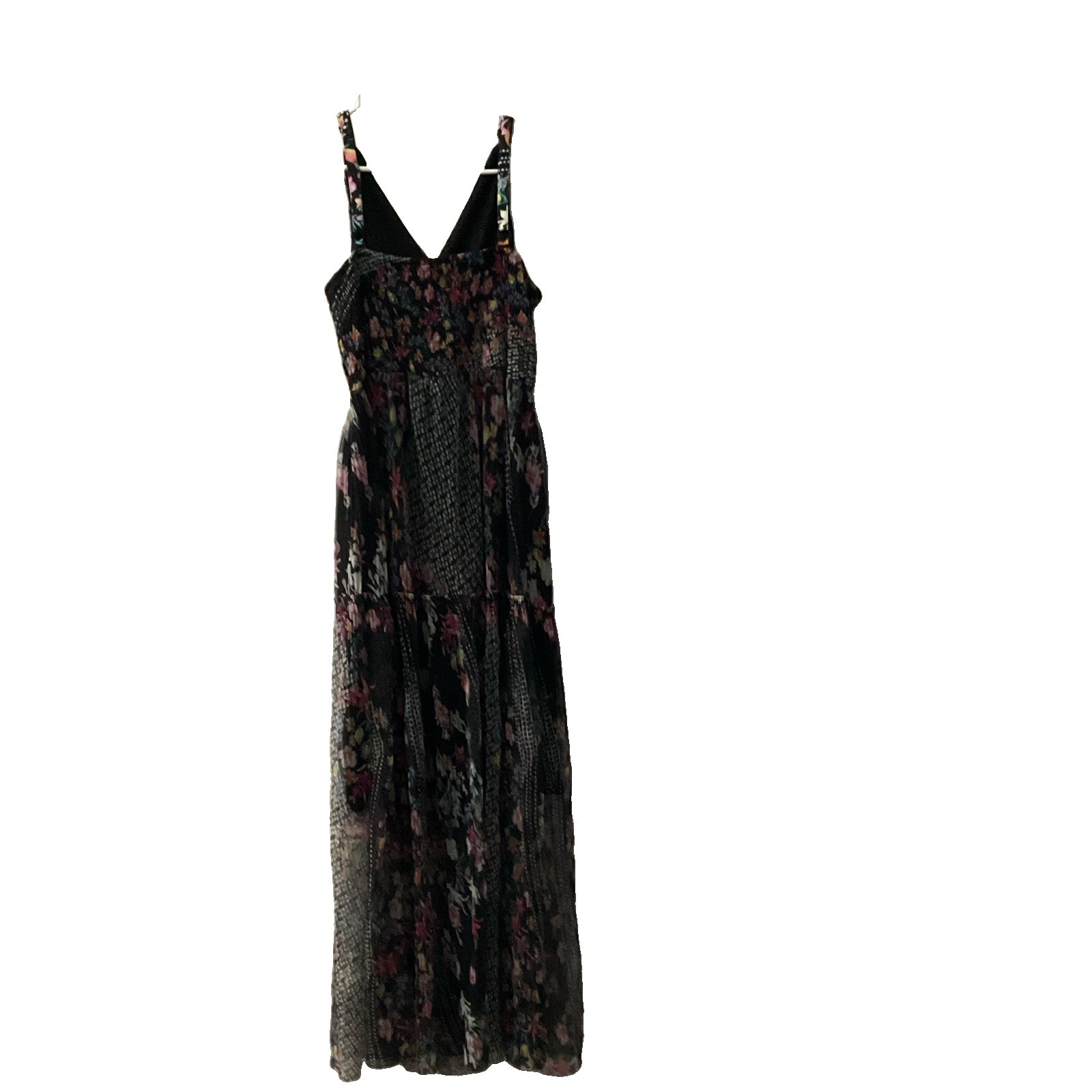 Lapis Women’s Black Floral Maxi Dress V-Neck Smocked Waist Spaghetti Strap L