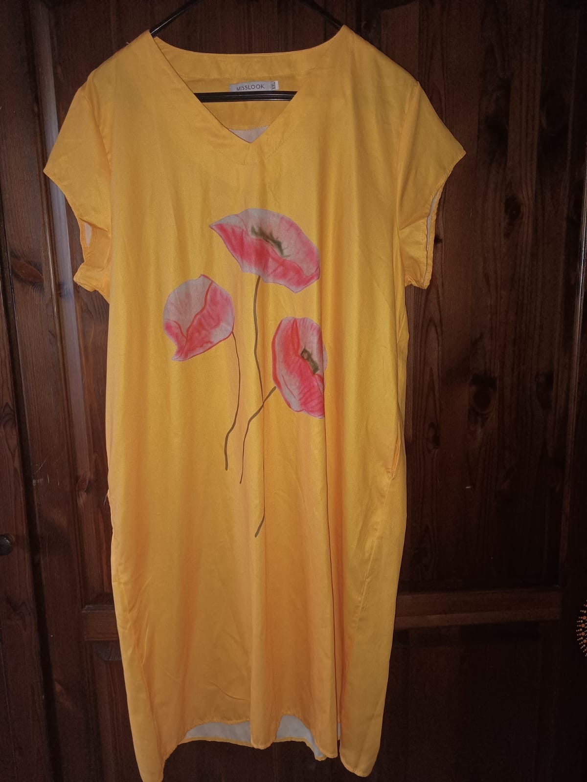 Summer dress 100% viscose yellow with floral print party dress size: L-XL women’s dress