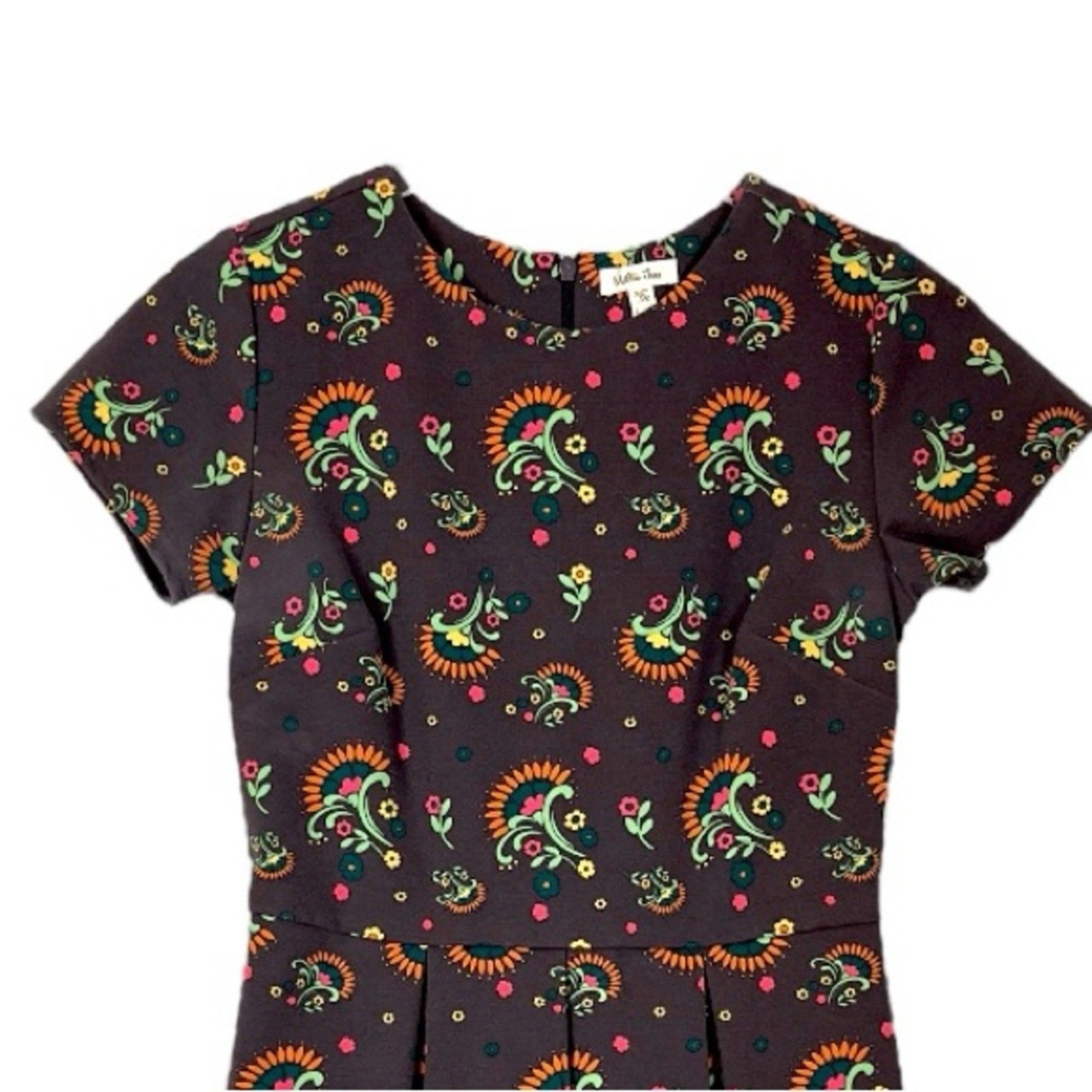 Matilda Jane Dress A-line Pleated Short Sleeve Brown Multi Floral Women Size XS