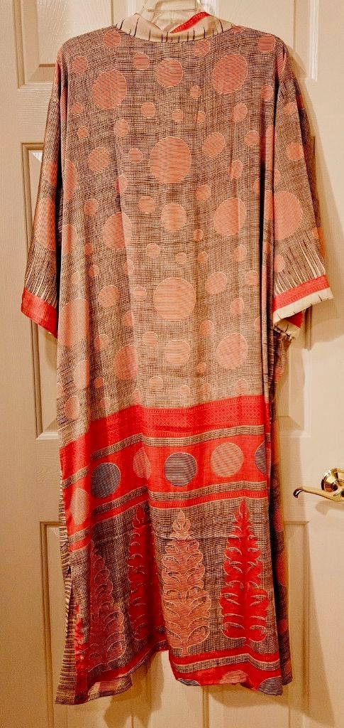 Art Silk Kimono Robe~ Women’s One Size~ Kimono w/Tie~ Brown, Orange ~NEW