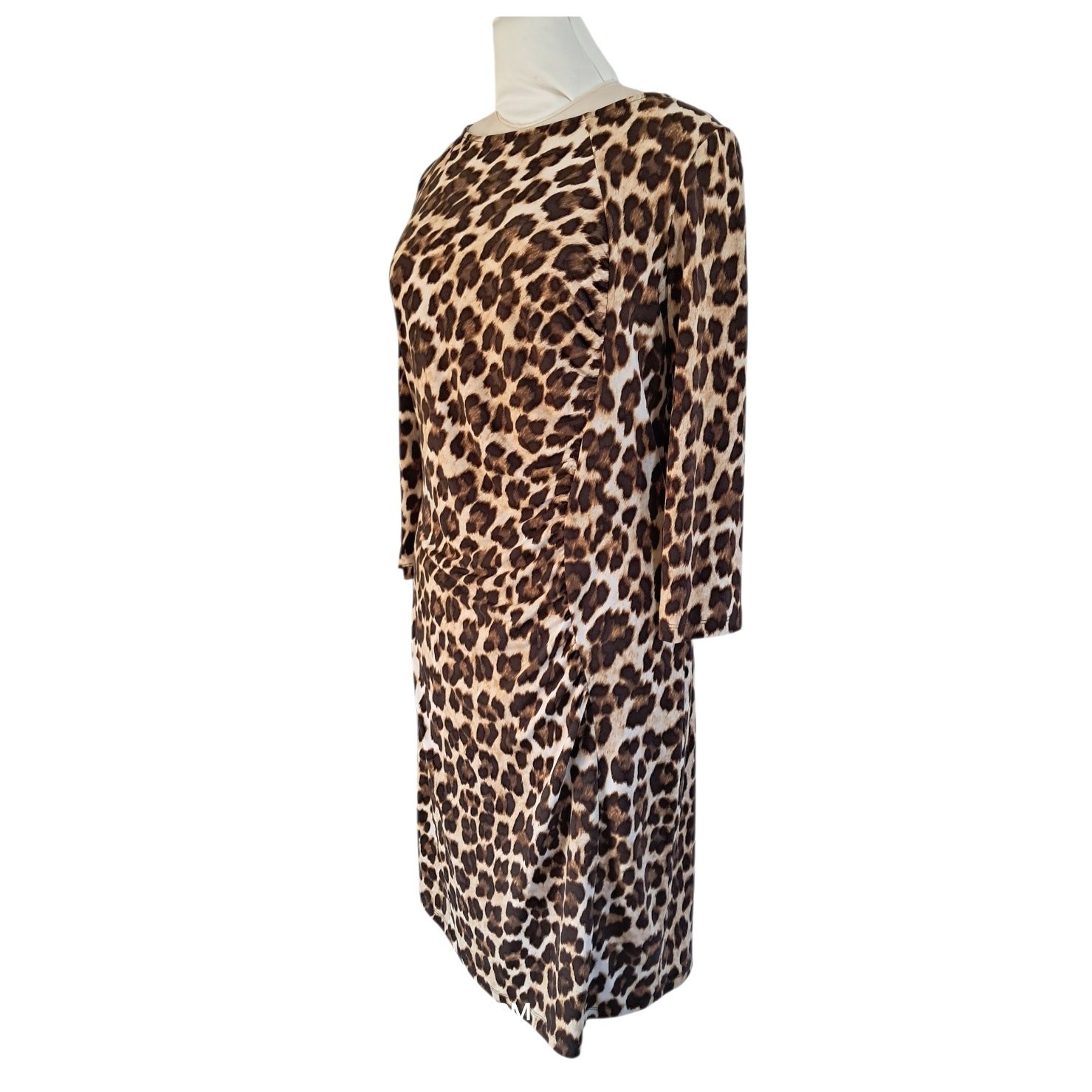 JENNIFER LOPEZ Leopard Animal Print Knit Dress Size L Bodycon Career Stretchy
