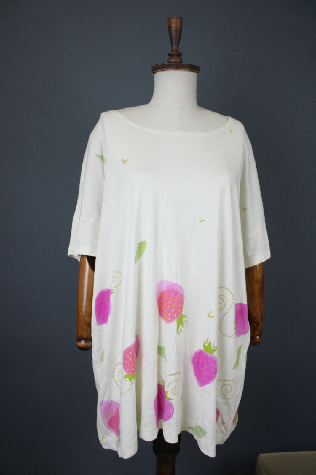 GUDRUN SJÖDÉN Multicolor Strawberry Cotton Short Sleeve Oversized Dress Size XL