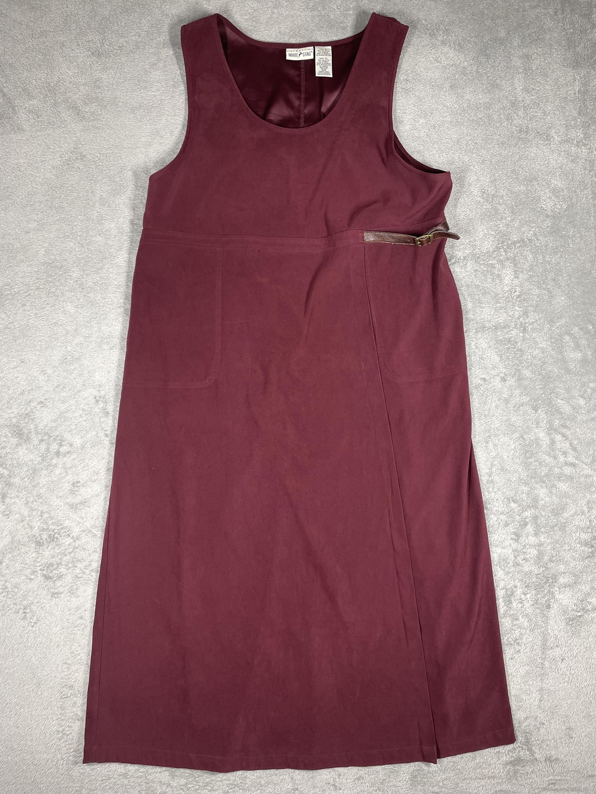 White Stag Dress Womens XL Red Overall Dress Scoop Neck Pockets Lined Long