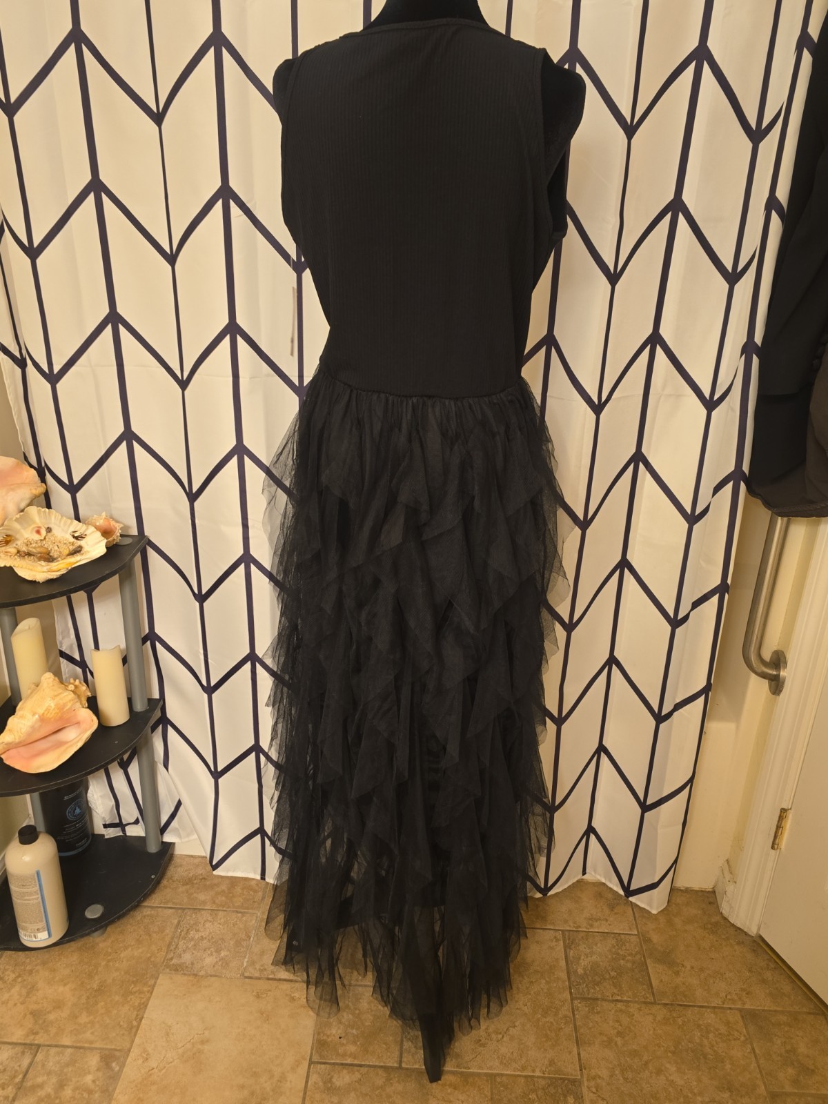 Lark + Grey Black Tiered Tulle Maxi Dress XL Sleeveless Ribbed Bodice NWT