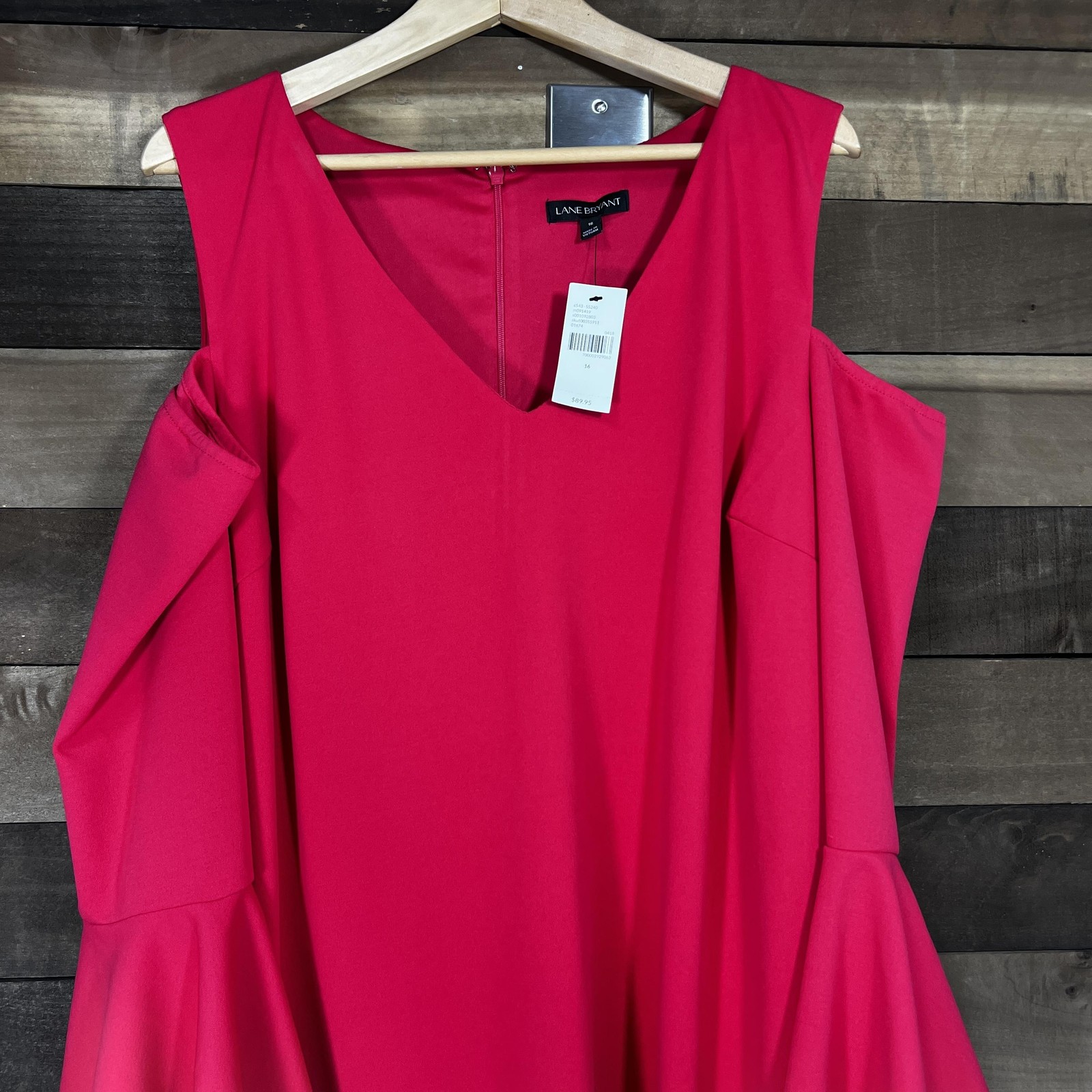 Lane Bryant Dress Womens 16 Pink Cold Shoulder Ruffle Bell Sleeve Knit