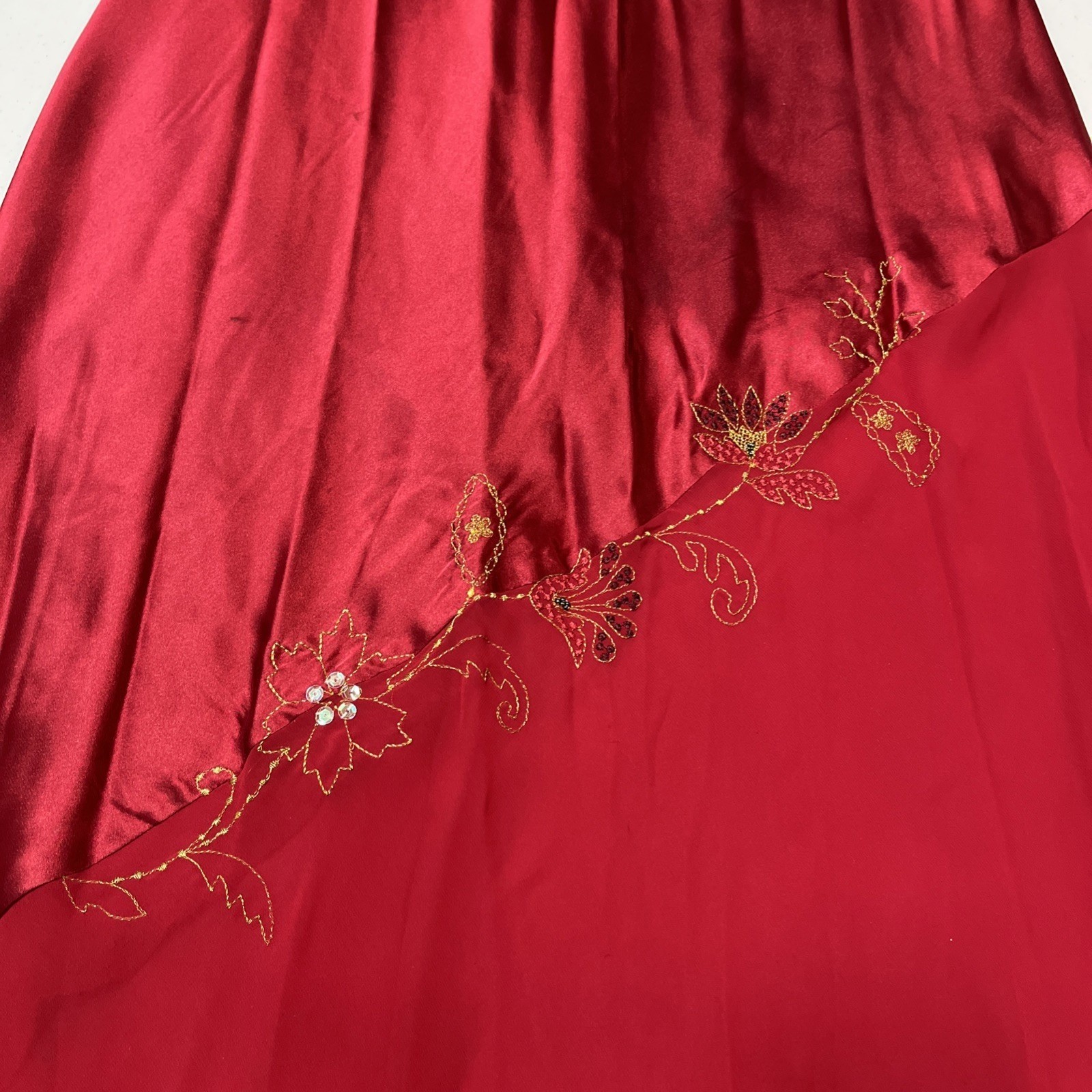 Massini Y2K Slip Dress Womens M Red Satin Flower Embroidered Asymmetrical Fairy