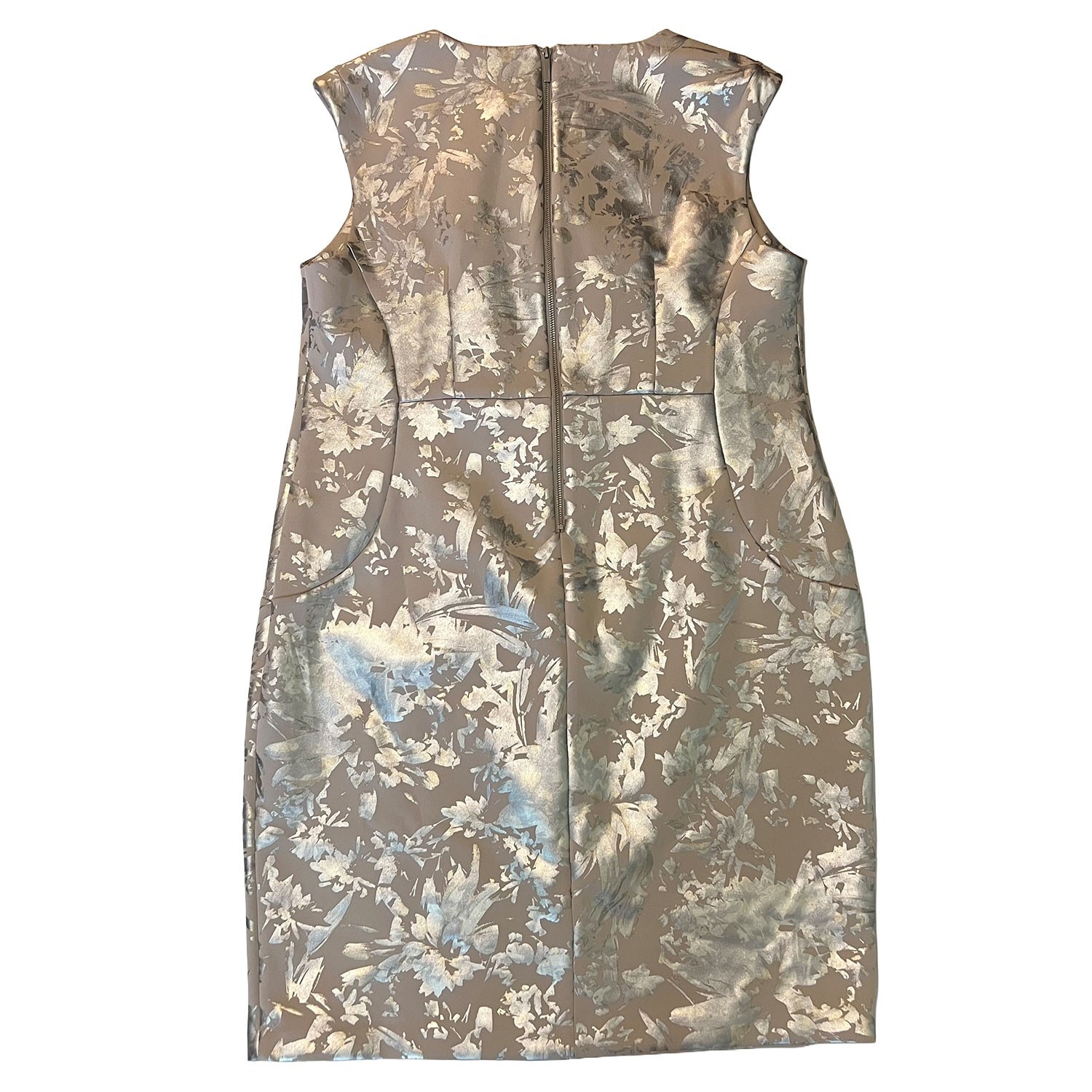 Calvin Klein Foil Floral Jacquard Sheath V-Neck Dress Silver Champagne Size 20W