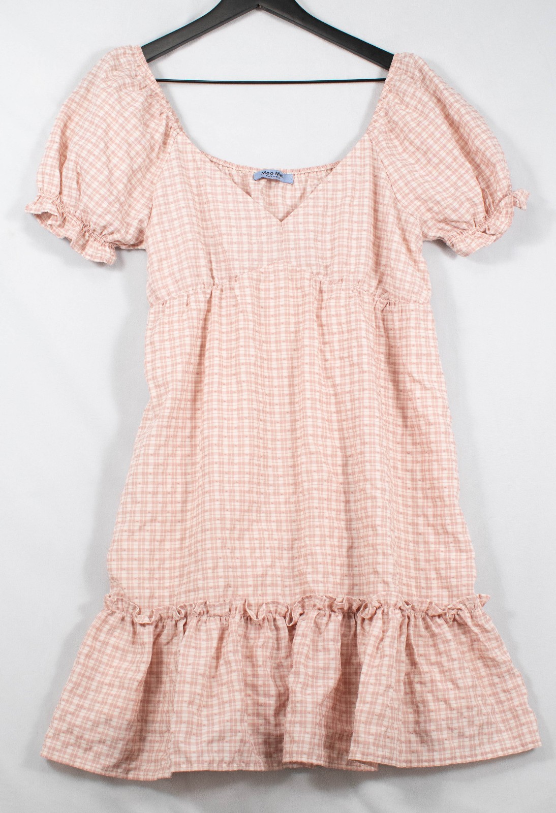 Meo Meli Retro Checker Cotton Blend Peplum Dress Women M High Waist Knee Length