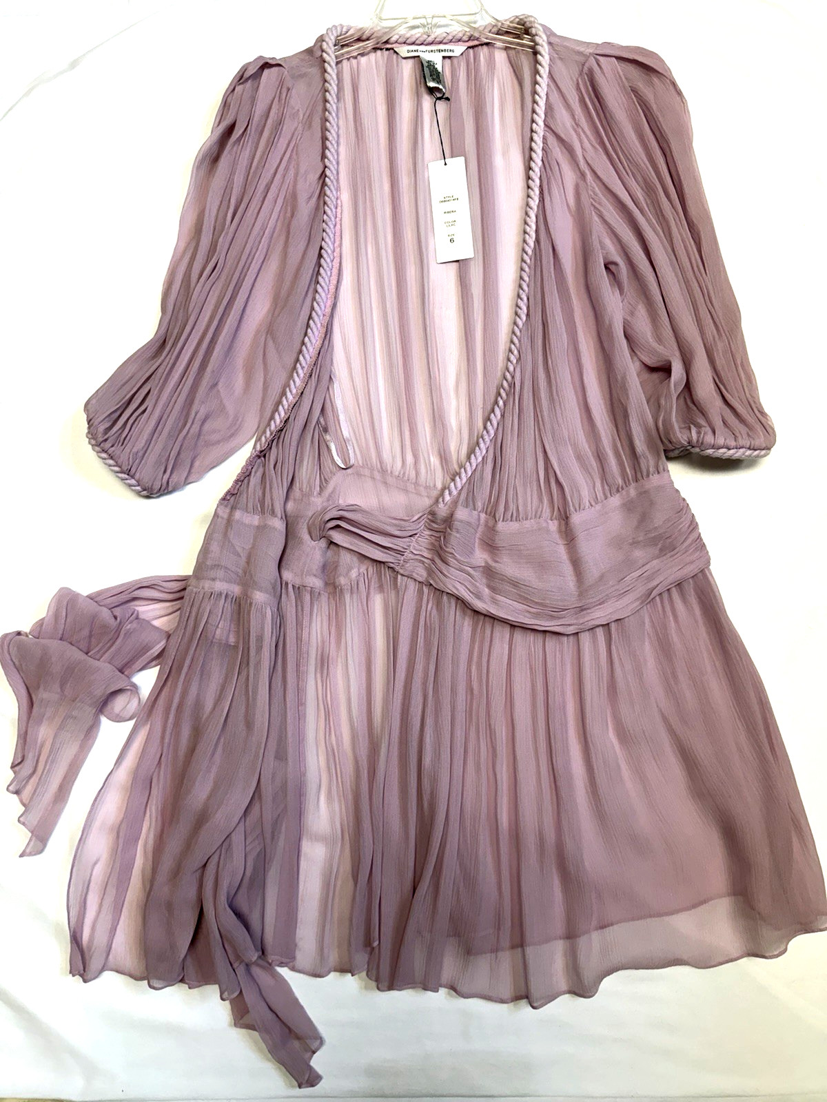 Vtg NWT Diane von Furstenberg DVF Ribera Silk Chiffon Wrap Dress Lilac Size 6