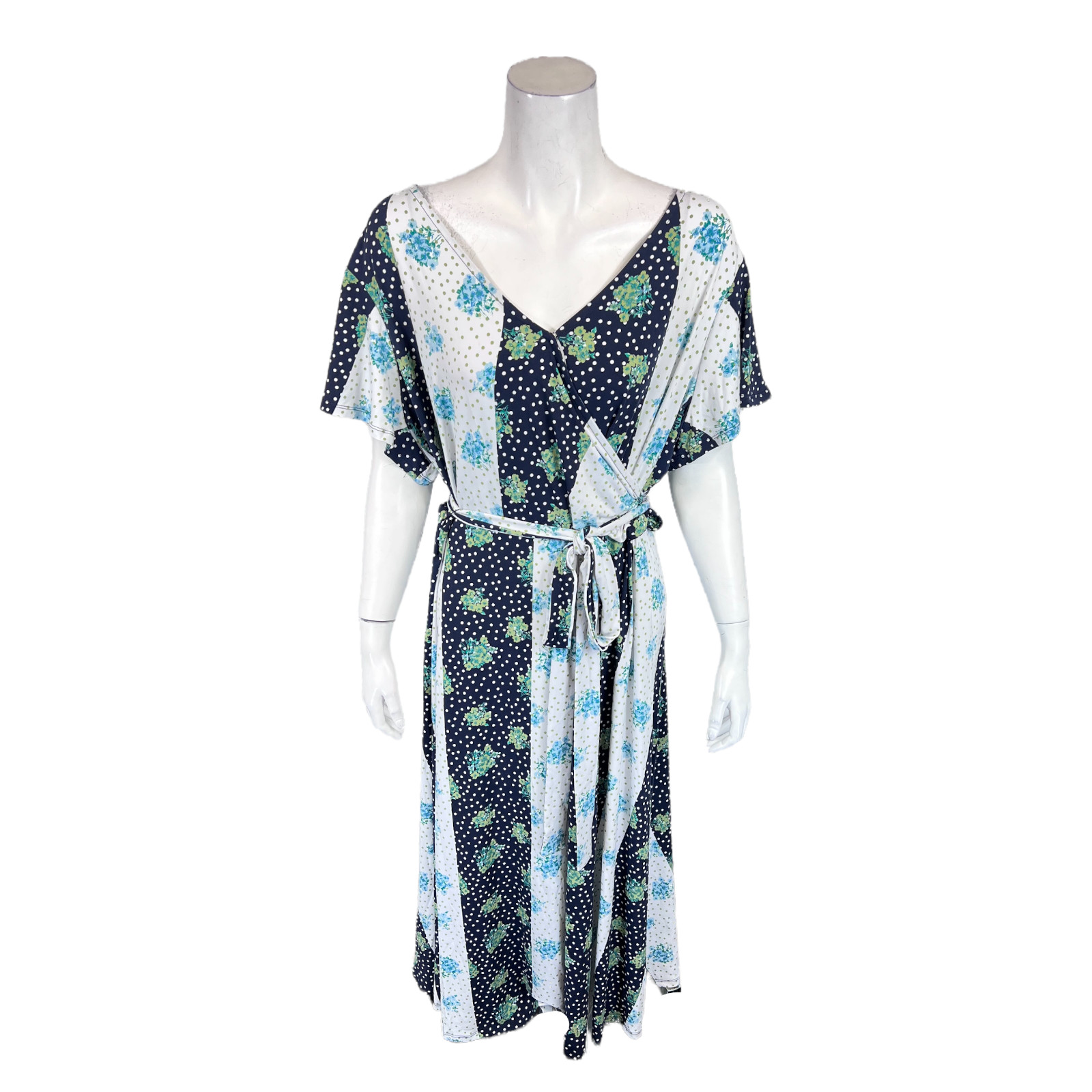 Du Jour Regular Short Sleeve Printed Wrap Maxi Dress Deep Navy 3X Plus Size