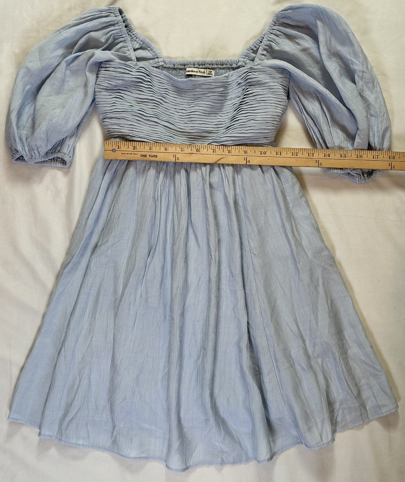 NWT Abercrombie & Fitch Emerson Poplin Puff Sleeve Mini Dress Blue Sz XS Petite