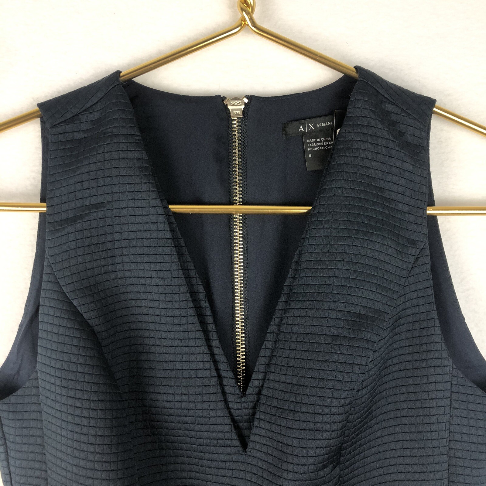 A|X Armani Exchange Women’s V-Neck Textured Fit and Flare Sleeveless Dress Blue