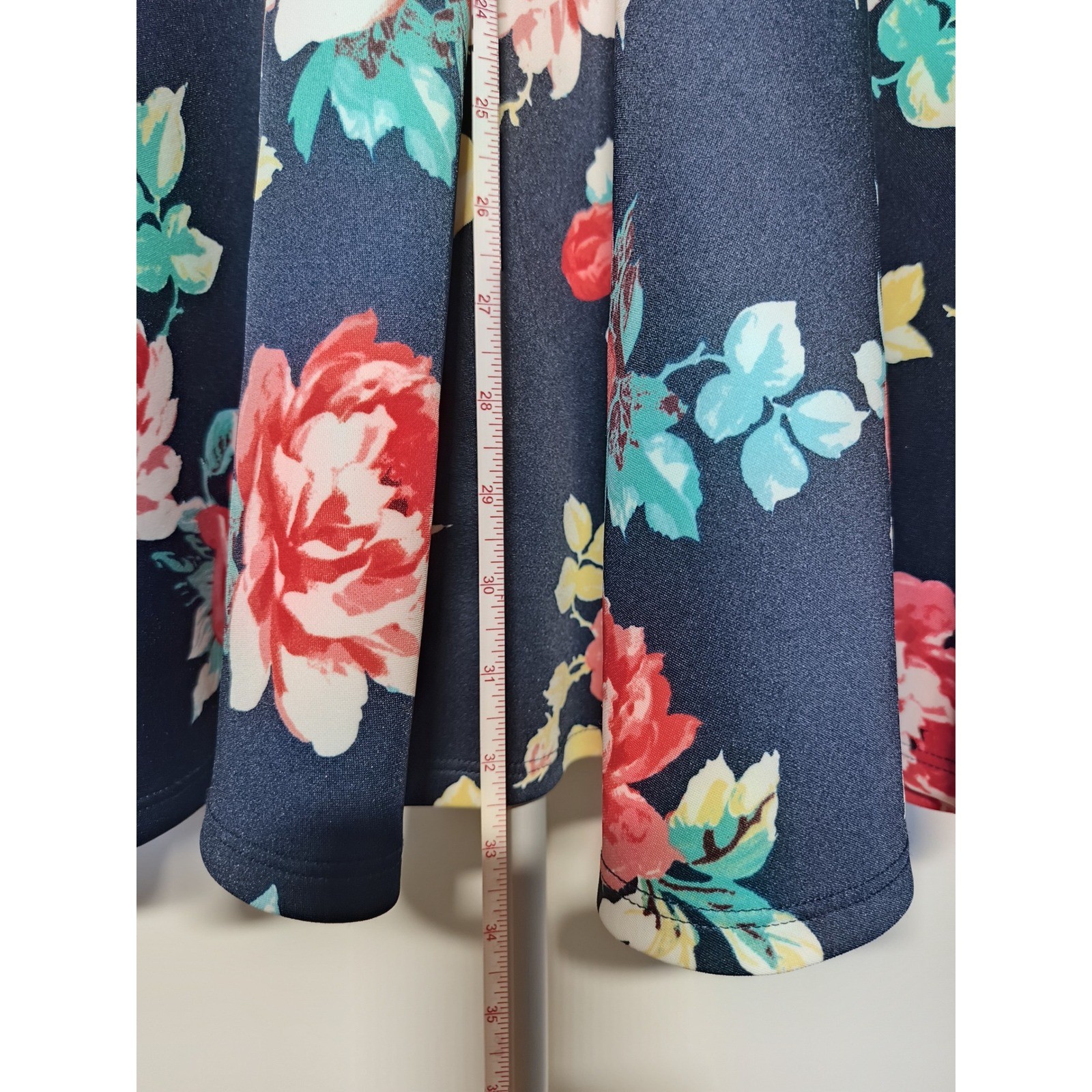 City Studio Navy Blue Floral Fit and Flare Dress V-Neck Long Sleeve Size 11