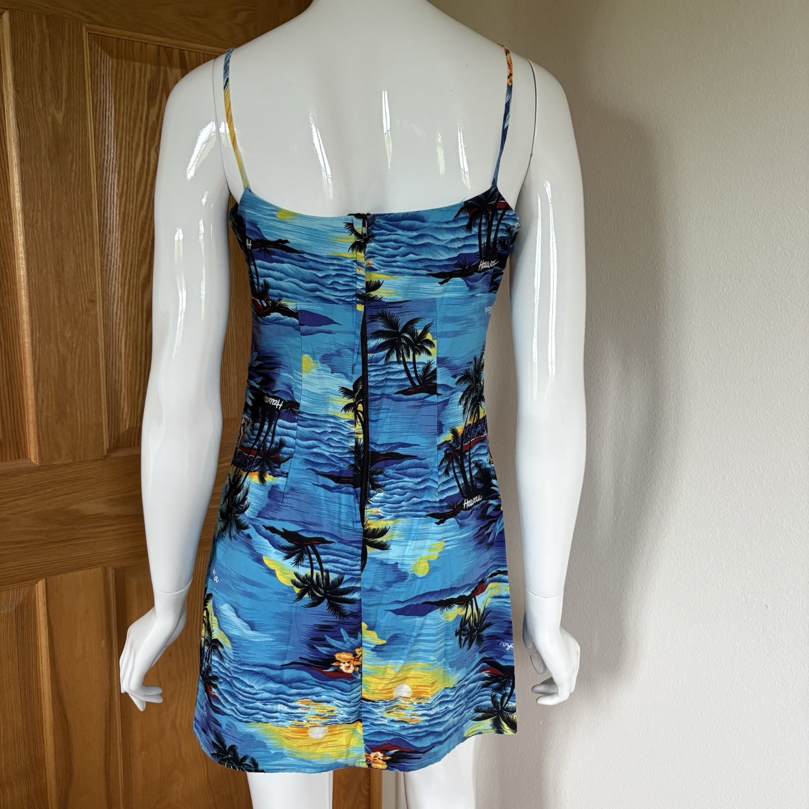 Royal Creations Style Hawaii Aloha Tropical Sunset Print Mini Dress Blue
