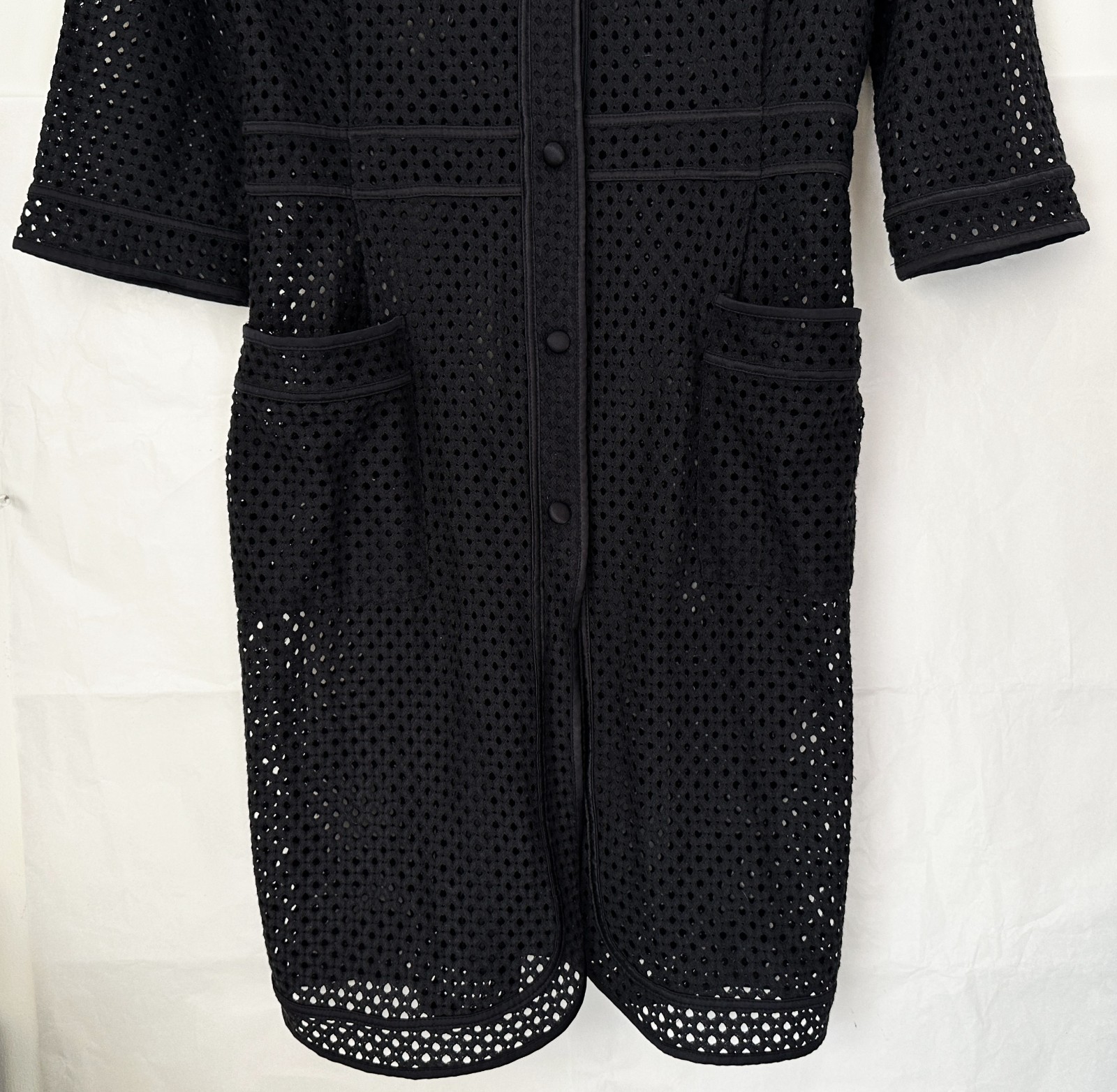 La Perla Eyelet Black Mesh Pockets Buttons Sleeve Dress/Jacket/Coat Summer XS/S