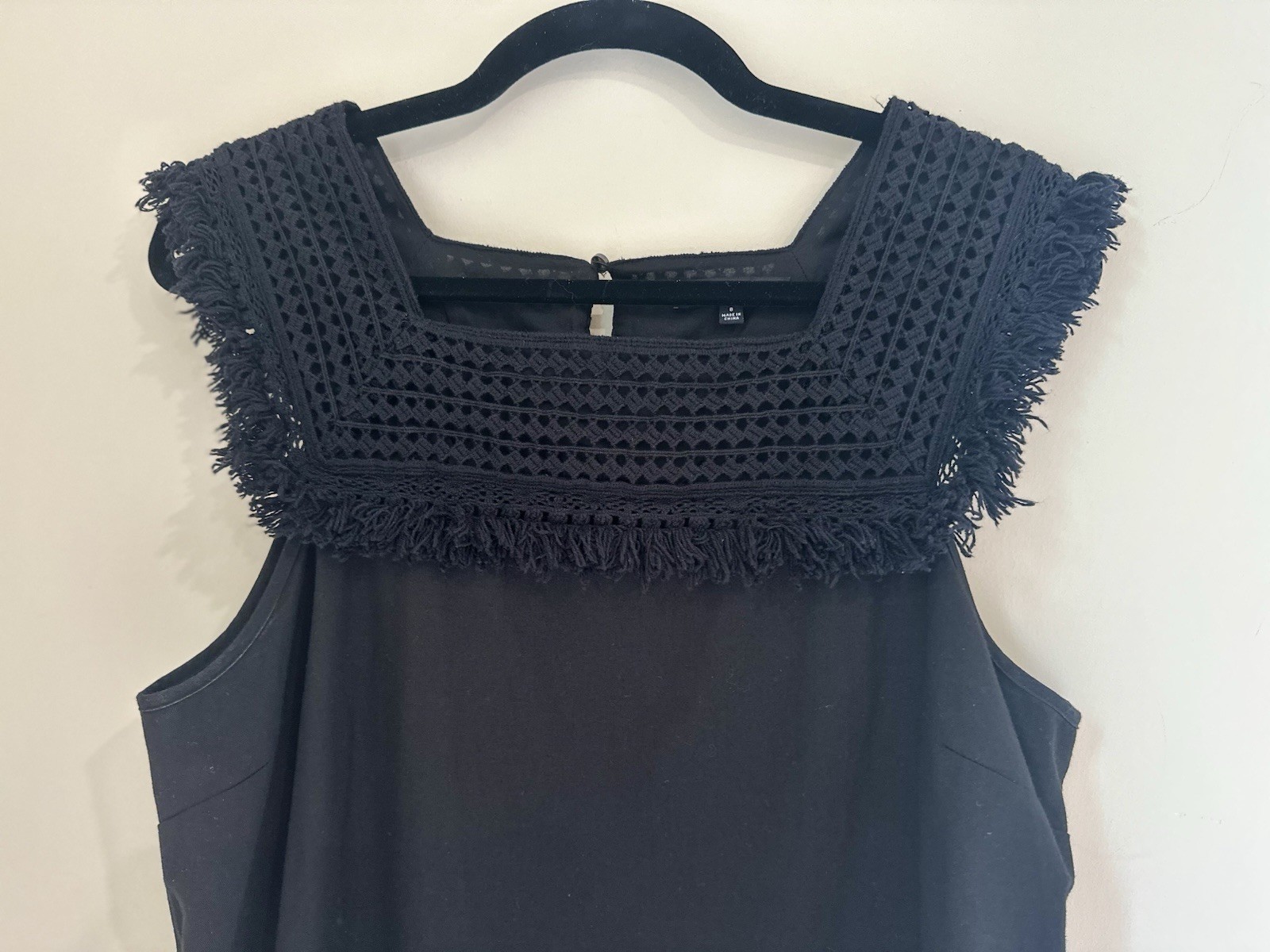 Madewell Sundream Black Fringe Crochet Shift Dress Pockets Cotton Modal Size 8