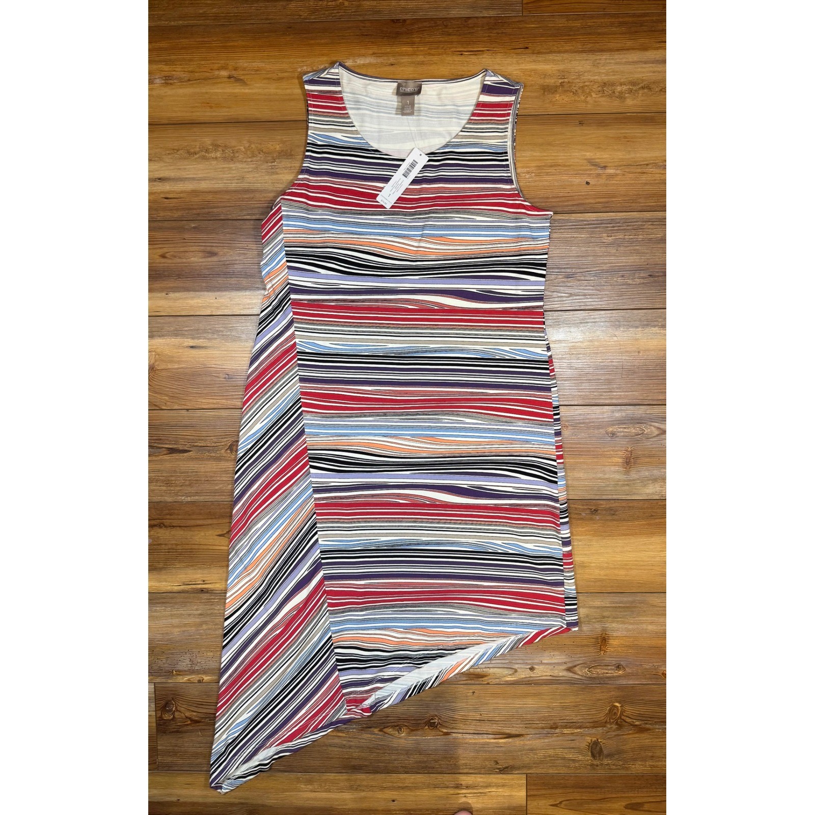Chico’s Sleek Stripe Harmony Mixed Stripe Dress Raspberry Radiance 57033349 Sz 1
