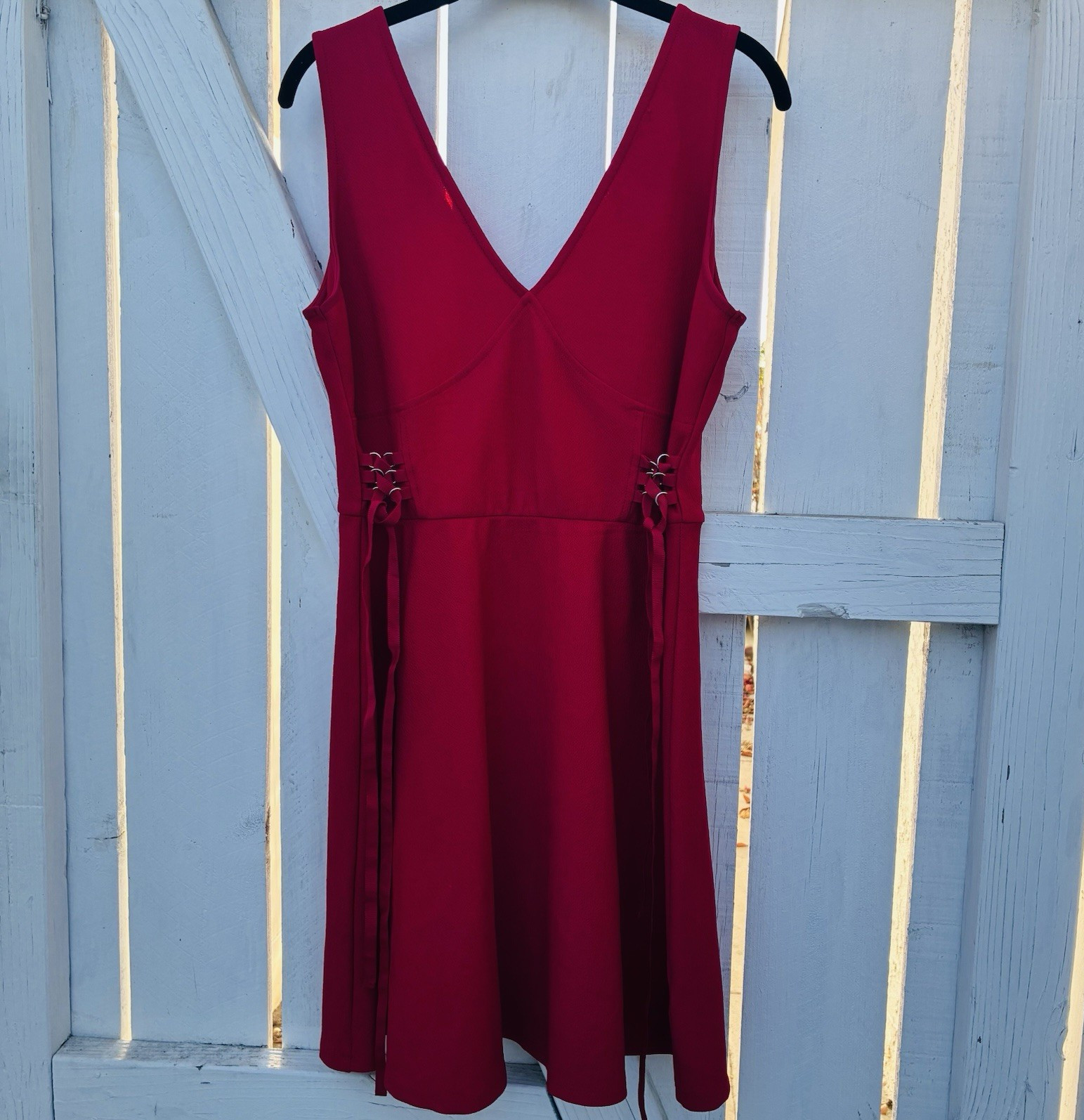 Xhilaration Women’s Red Fit & Flare Strappy Knit Stretch V-Neck Lace-Up Dress M