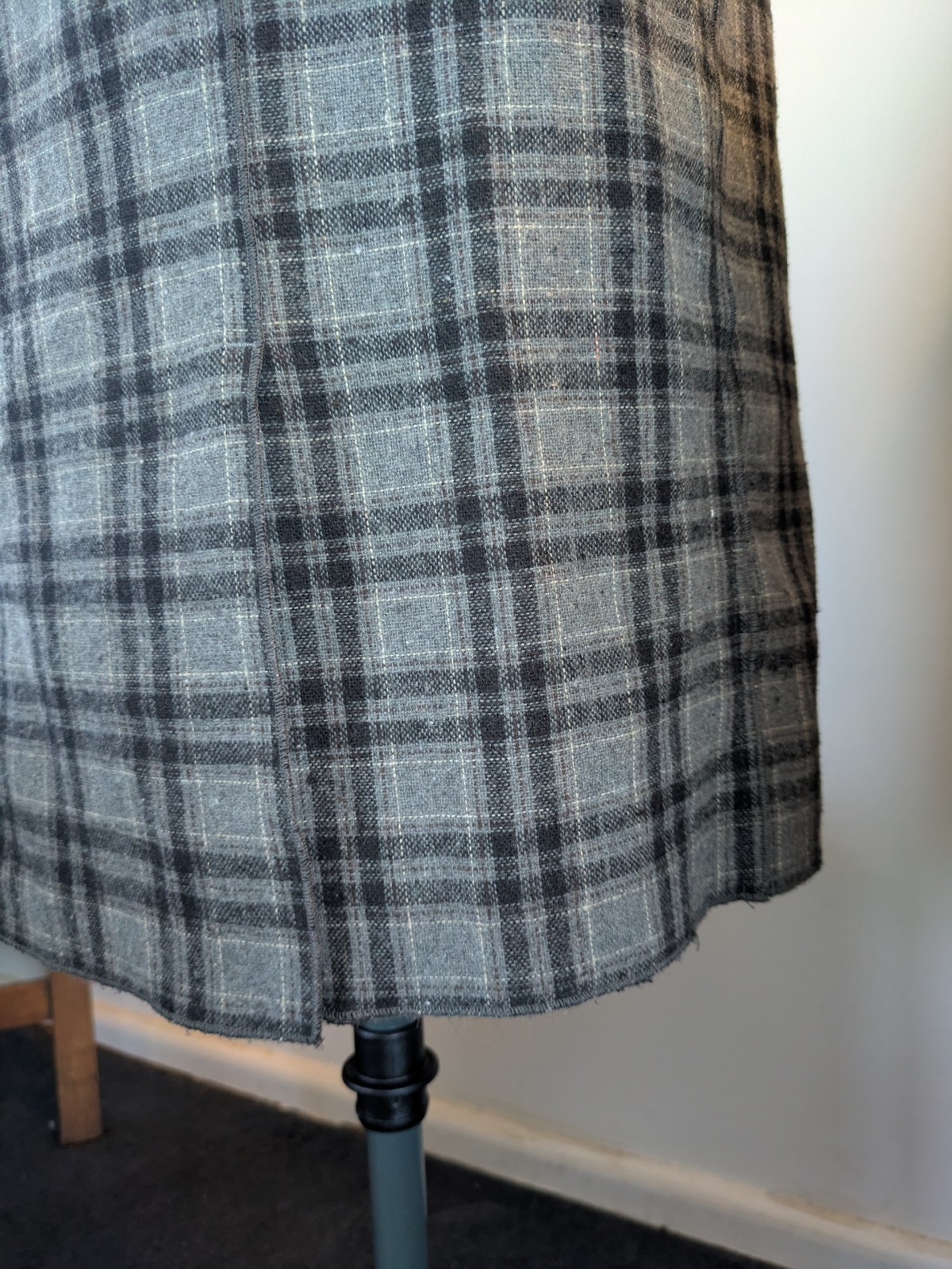 Plaid Adjustable Straps Wool Blend Dress