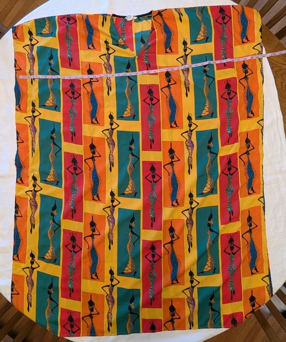 Gypsie Blu Kaftan Dress Mumu One Size African Print Multicolor Polyester Boho