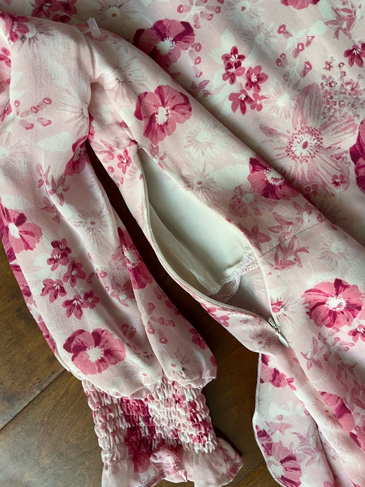 SOCAPRI Floral in White Pink Floral Print Silk Blend Shirt Dress 42 S