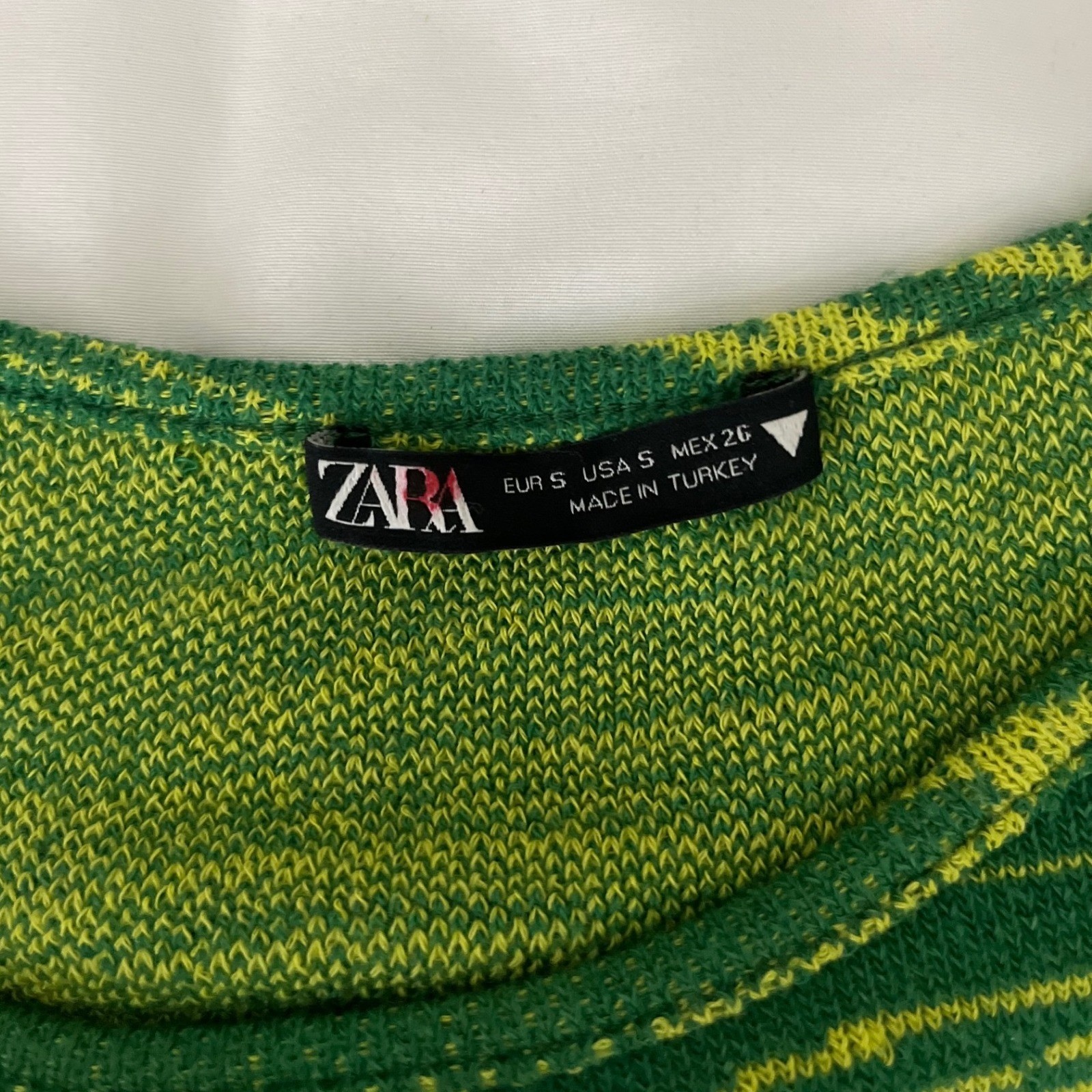 Zara Knit Mini Dress Green Yellow Swirl Pattern Long Sleeve Cut Out Bodycon S