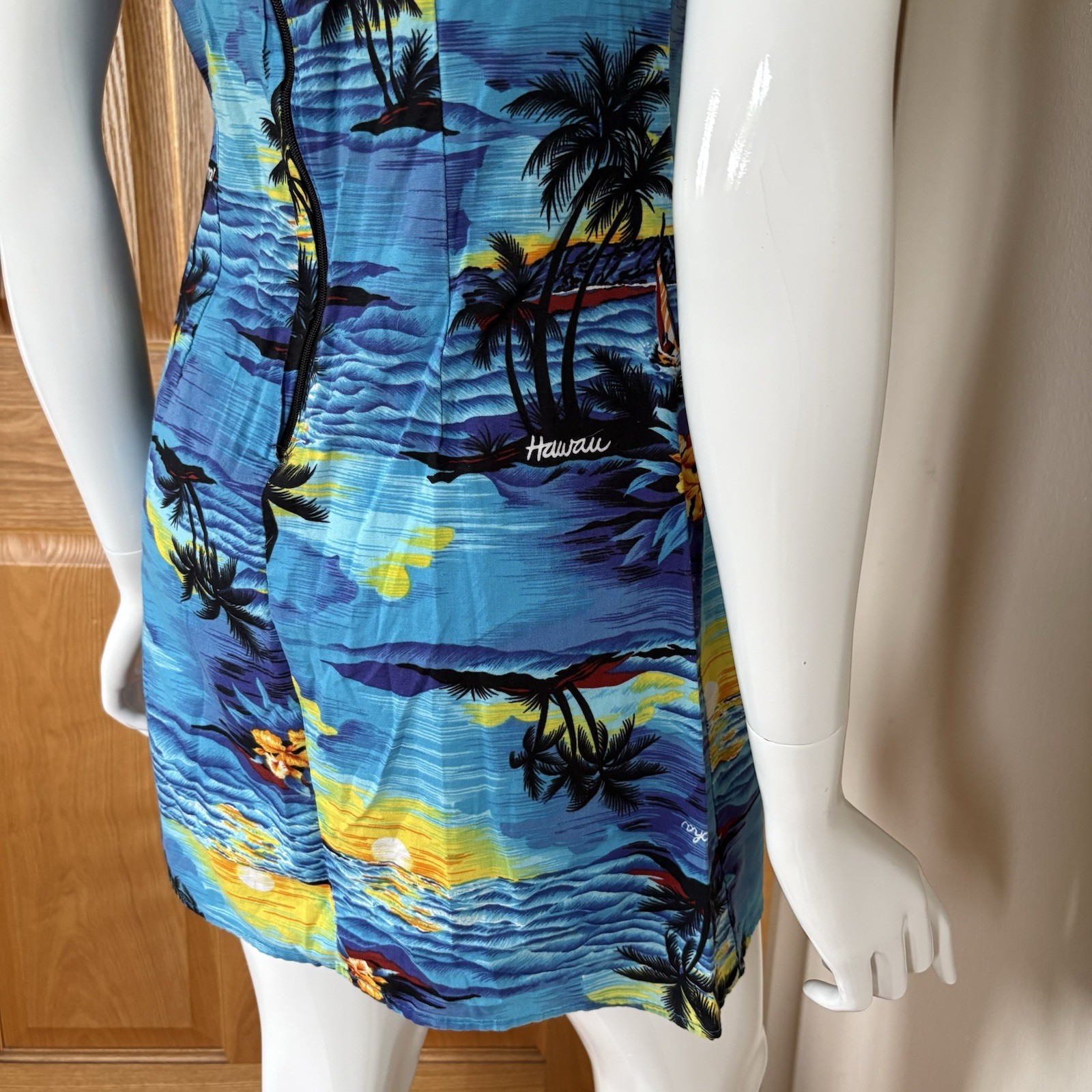 Royal Creations Style Hawaii Aloha Tropical Sunset Print Mini Dress Blue