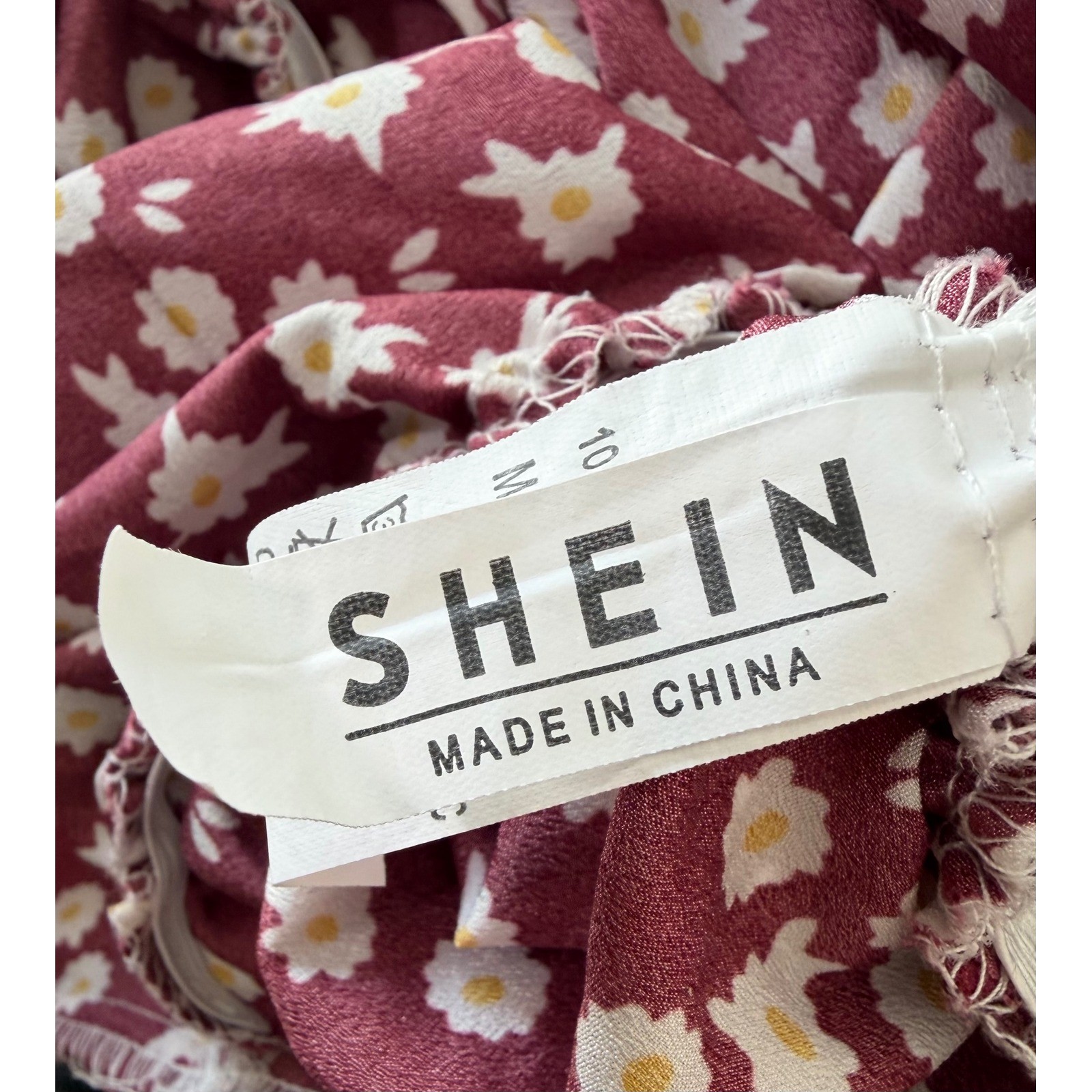 Shein Burgundy Daisy Floral Ruched Tie Strap Bodycon Mini Dress Burgundy Size M
