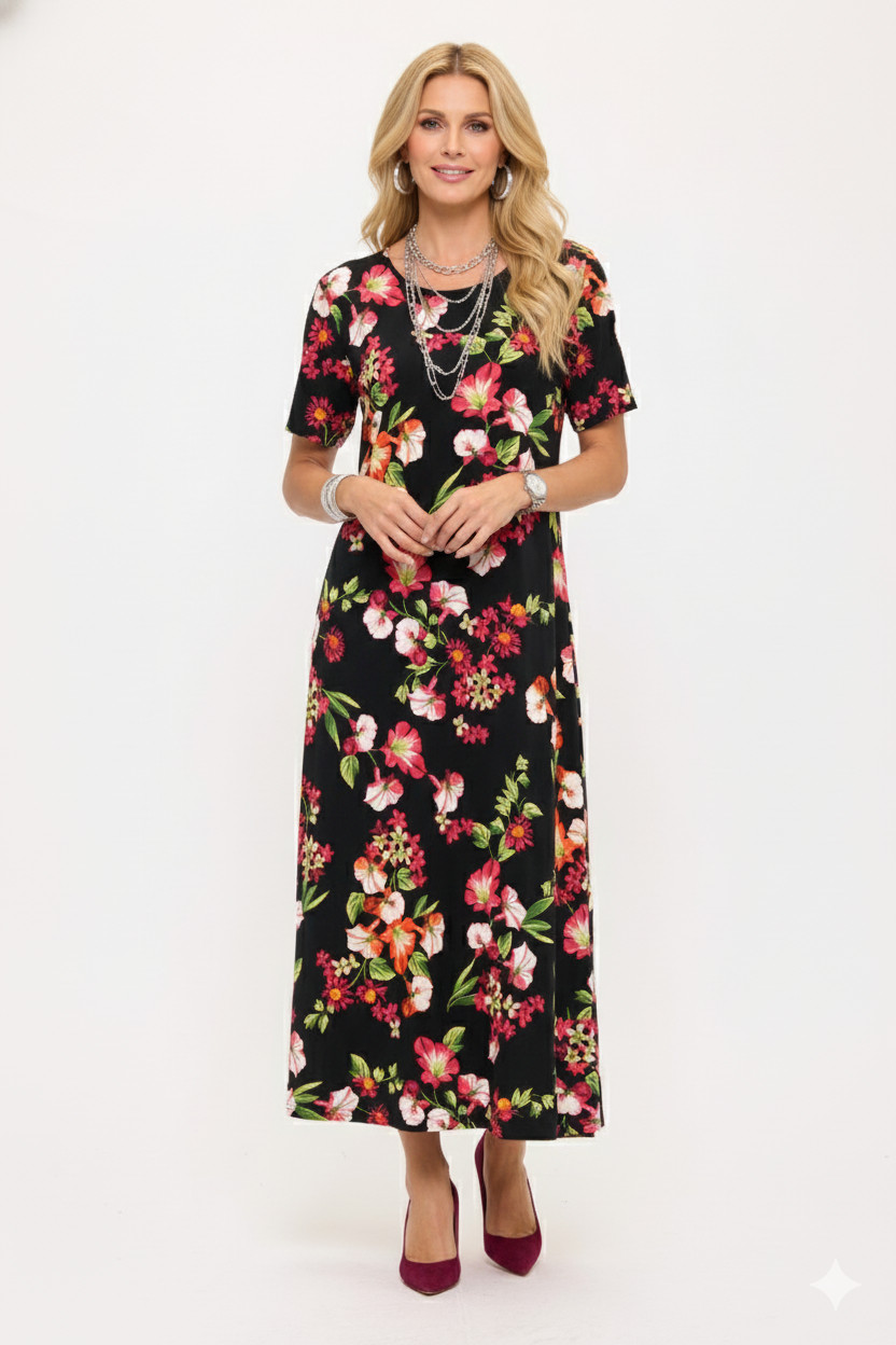 Jostar, Travel Knit Dress, long A-Line, S/S, Stretchy NO-IRON poly/span. 510