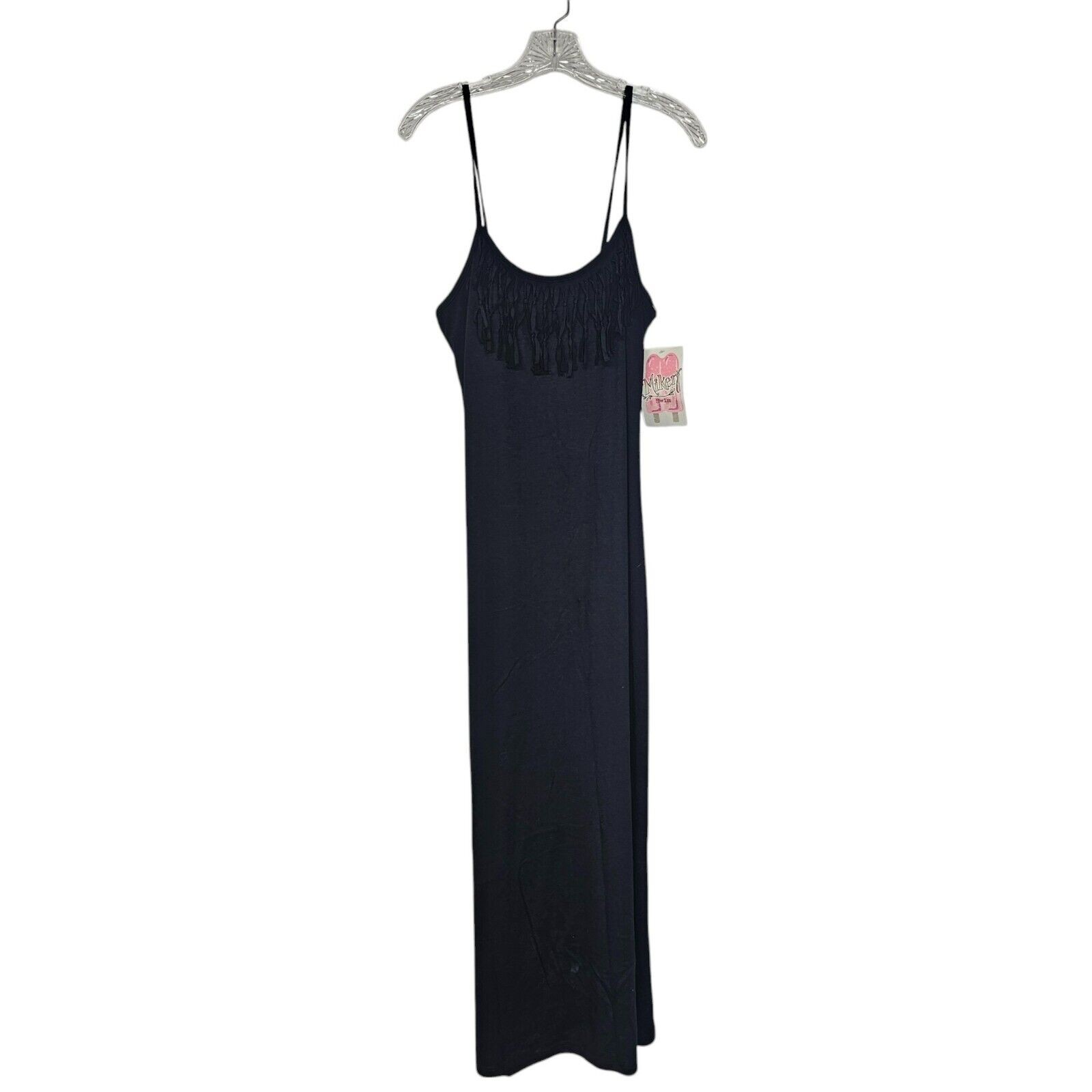 Miken Swim Fringe Maxi Dress Size M Swim Coverup Beach Black Grunge Goth Bodycon