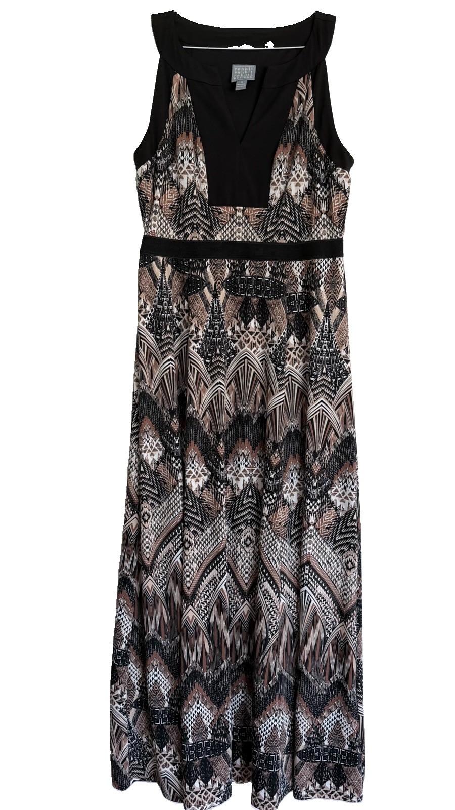 Rabbit Rabbit Designs Maxi Dress Women’s 10 Sleeveless Boho Stretch Geometric