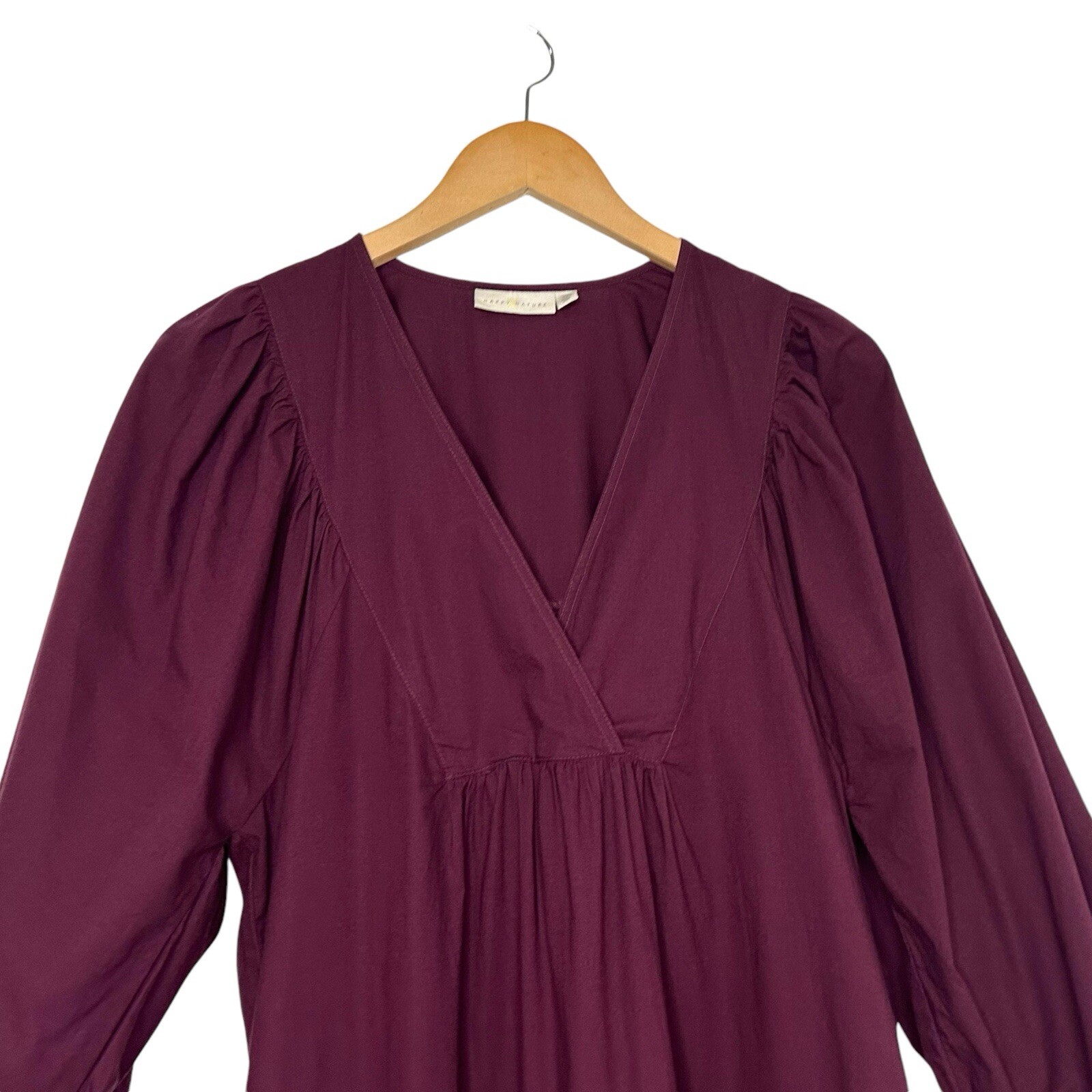 Happy x Nature Womens Long Sleeve Tiered V Neck Maxi Dress XS Maroon Cotton