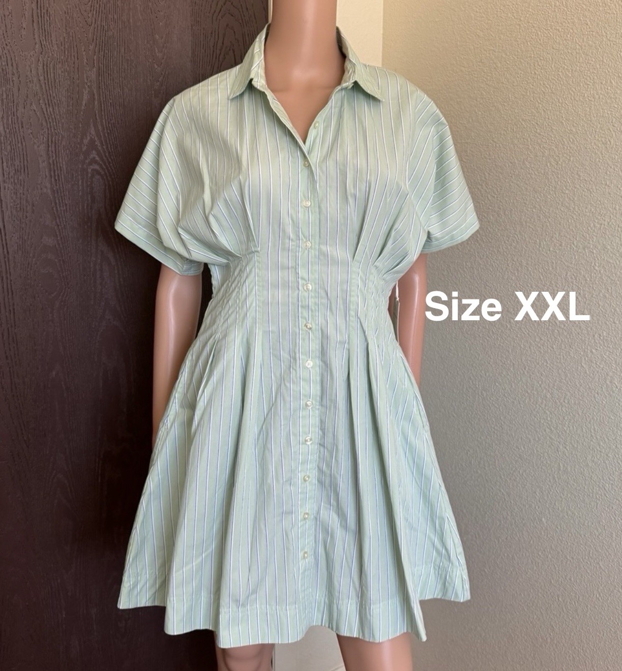 Free Assembly Women’s Cotton Corset Mini Shirtdress with Short Sleeves,Mint,XXL