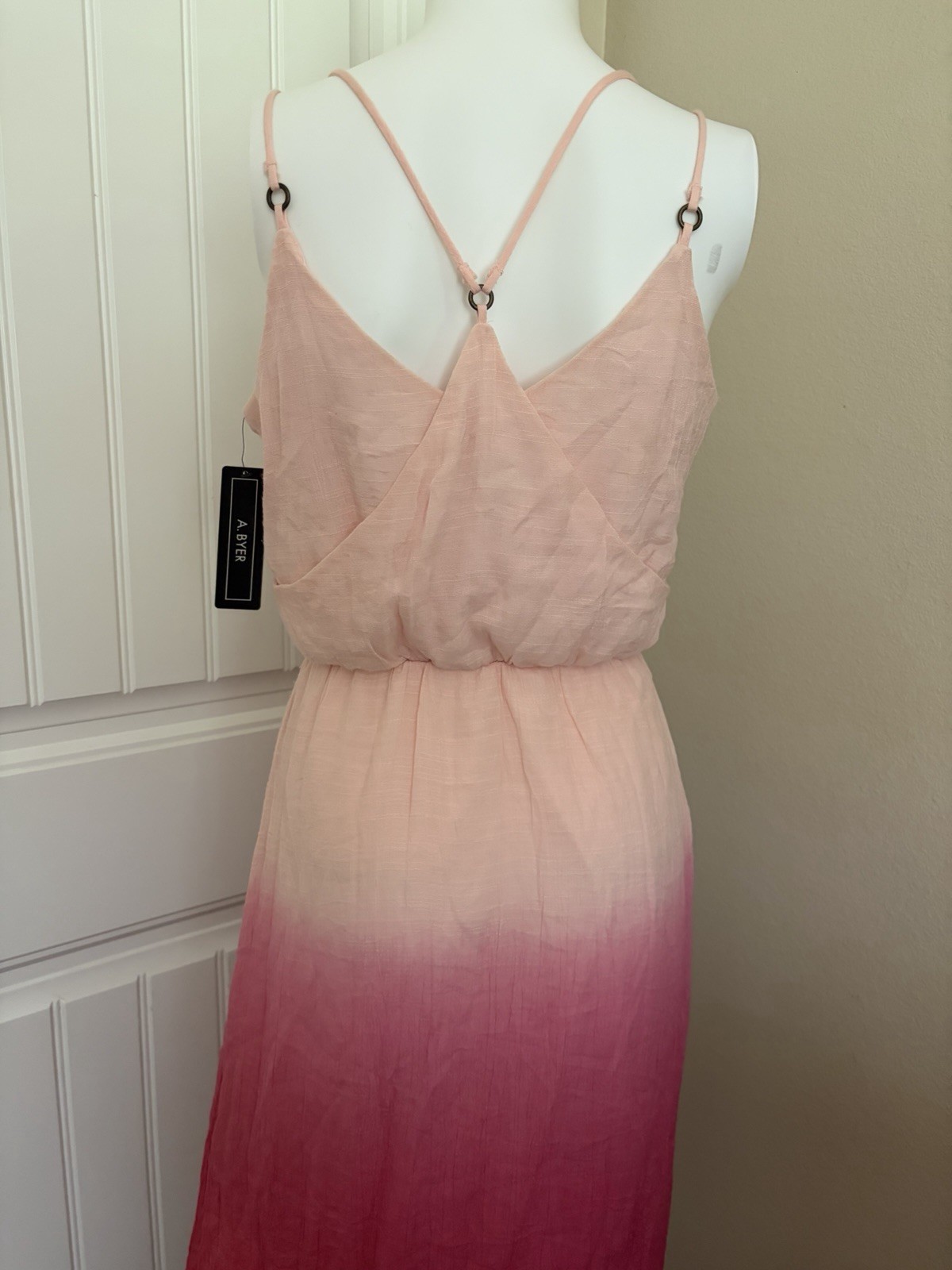 Vintage Y2K A. Byer Pink Ombre Maxi Dress V-Neck Strappy Sleeveless