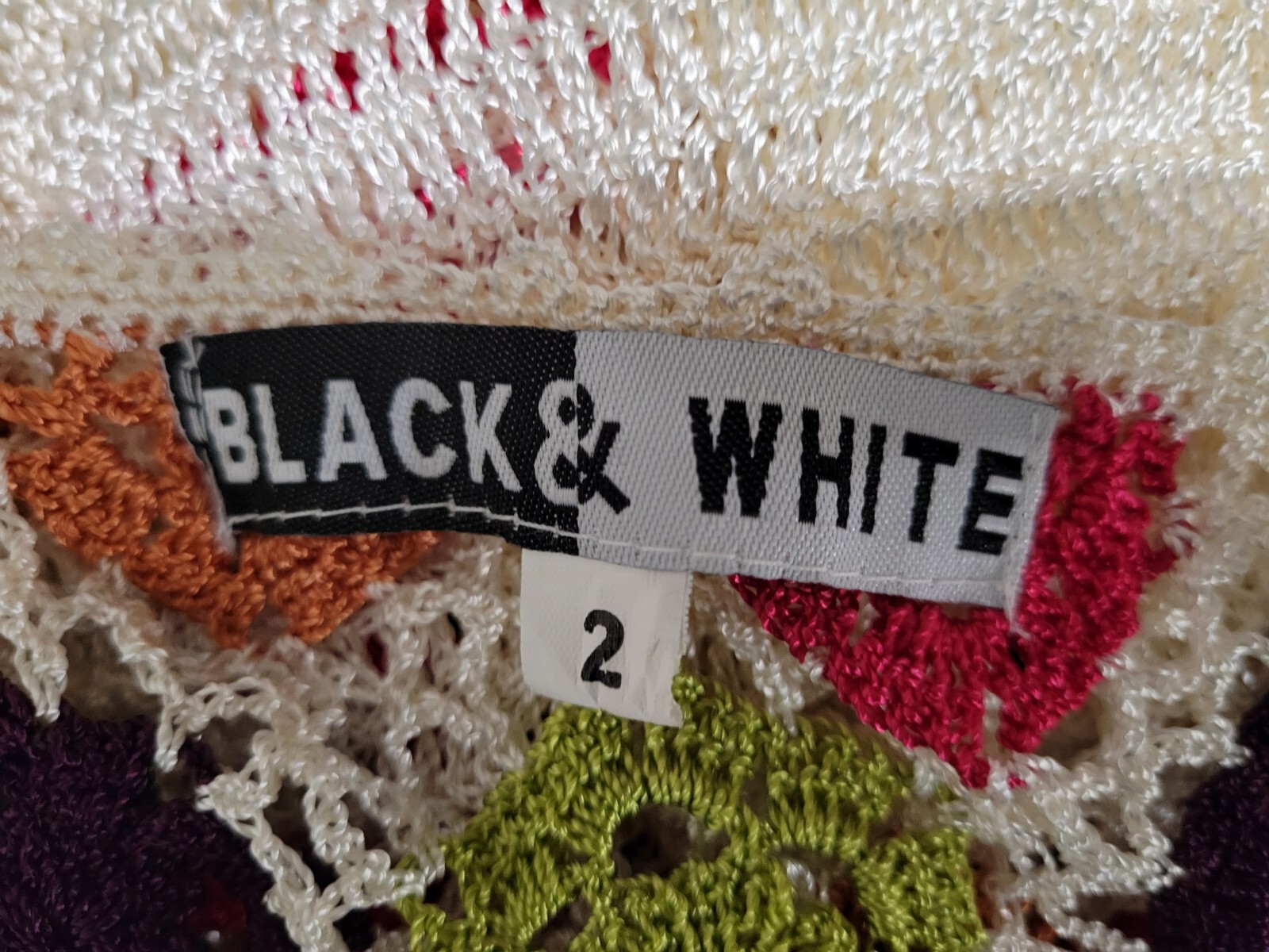 Colorful Crochet Dress Beaded Black & White Beach Boho Shabby Chic Hippie Fits M