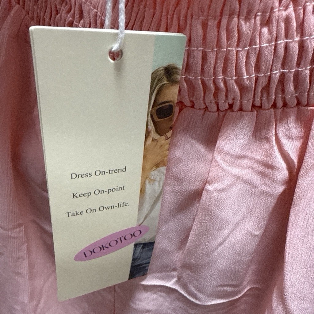 DOKOTOO Pink Off Shoulder Cut Out Satin Fit & Flare Ruffle Bow Long Sleeve L