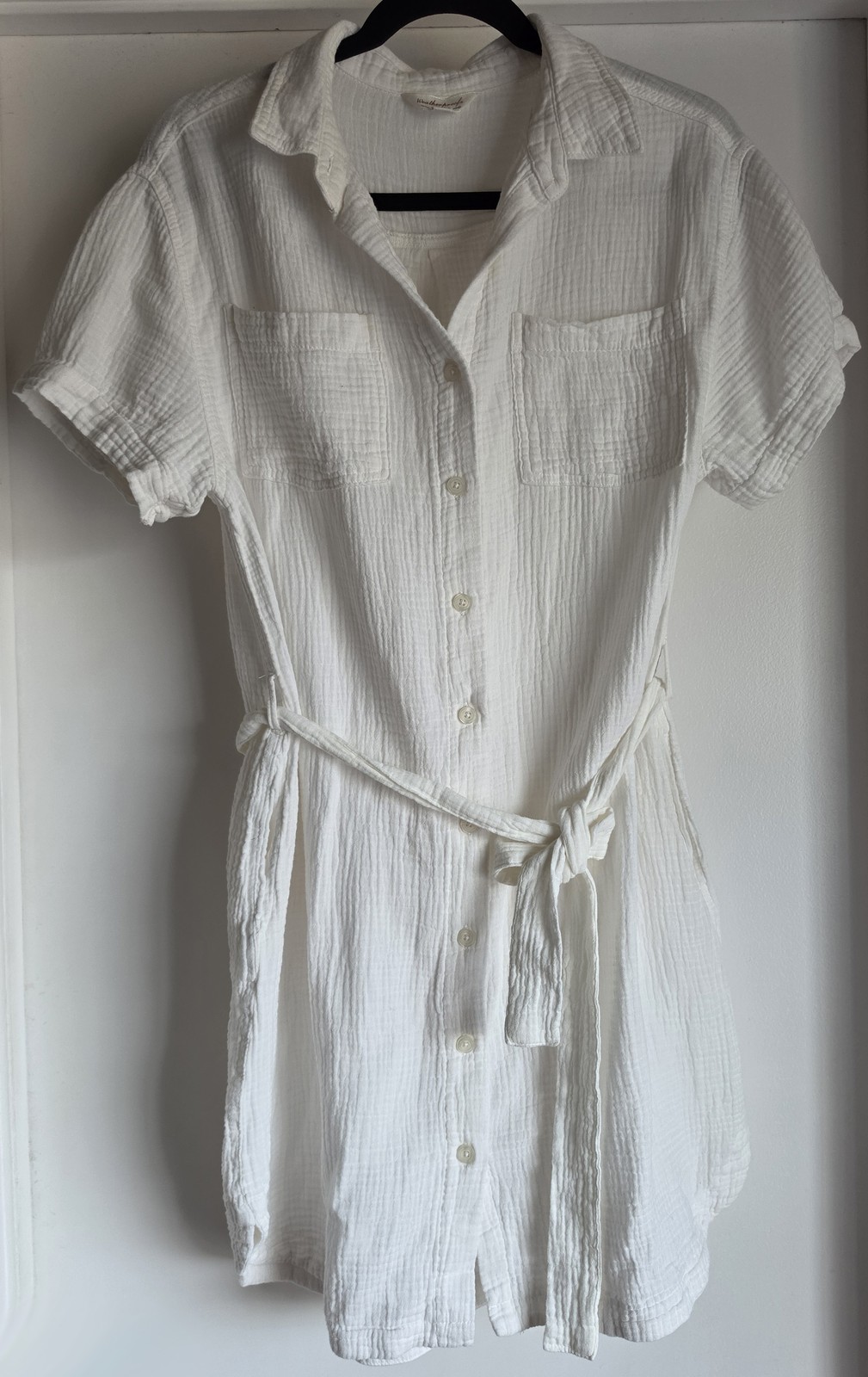 Weatherproof Women M White Cotton Shirt Dress Collared Casual Sundress Classic