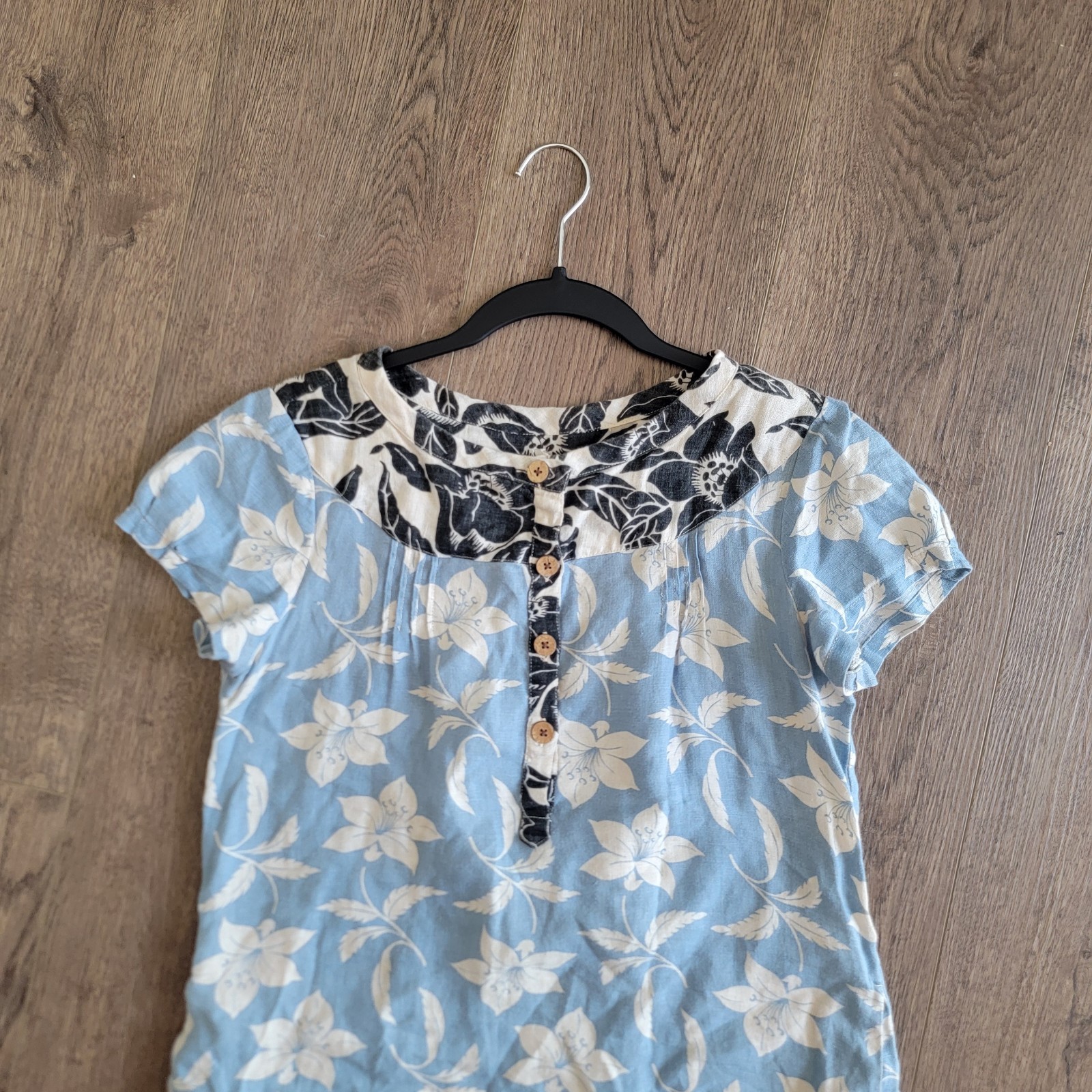 Gap Black Blue Tropical Floral Printed Cap Sleeve Shift Mini Dress Size 4