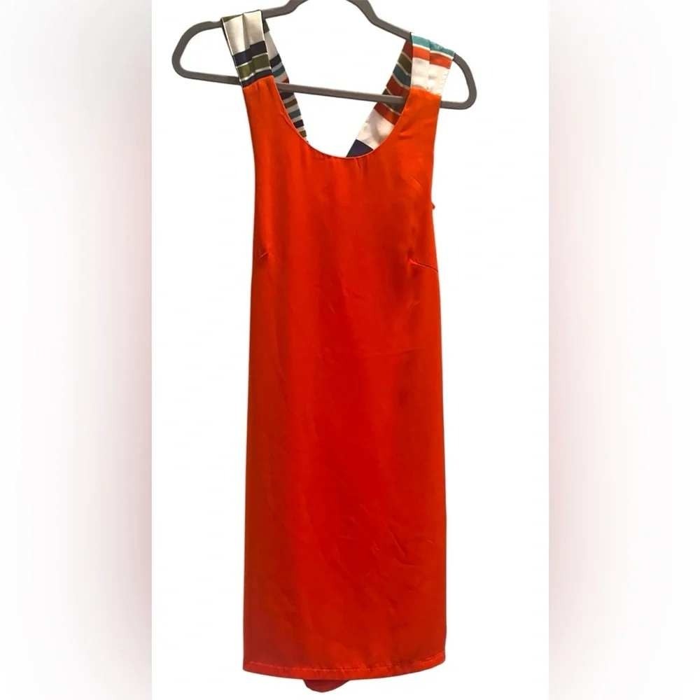 Lulus Womens Mini Dress Small Orange Resort Striped Scarf Back Bow Detail