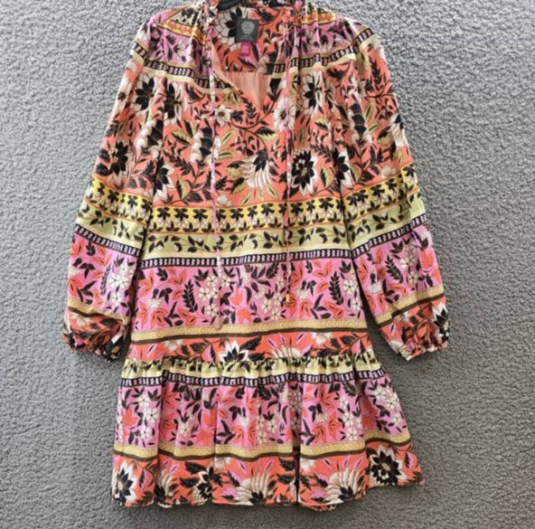 Vince Camuto Floral-Print Tiered Dress Women’s 0 Multi Quarter Sleeve Pullover