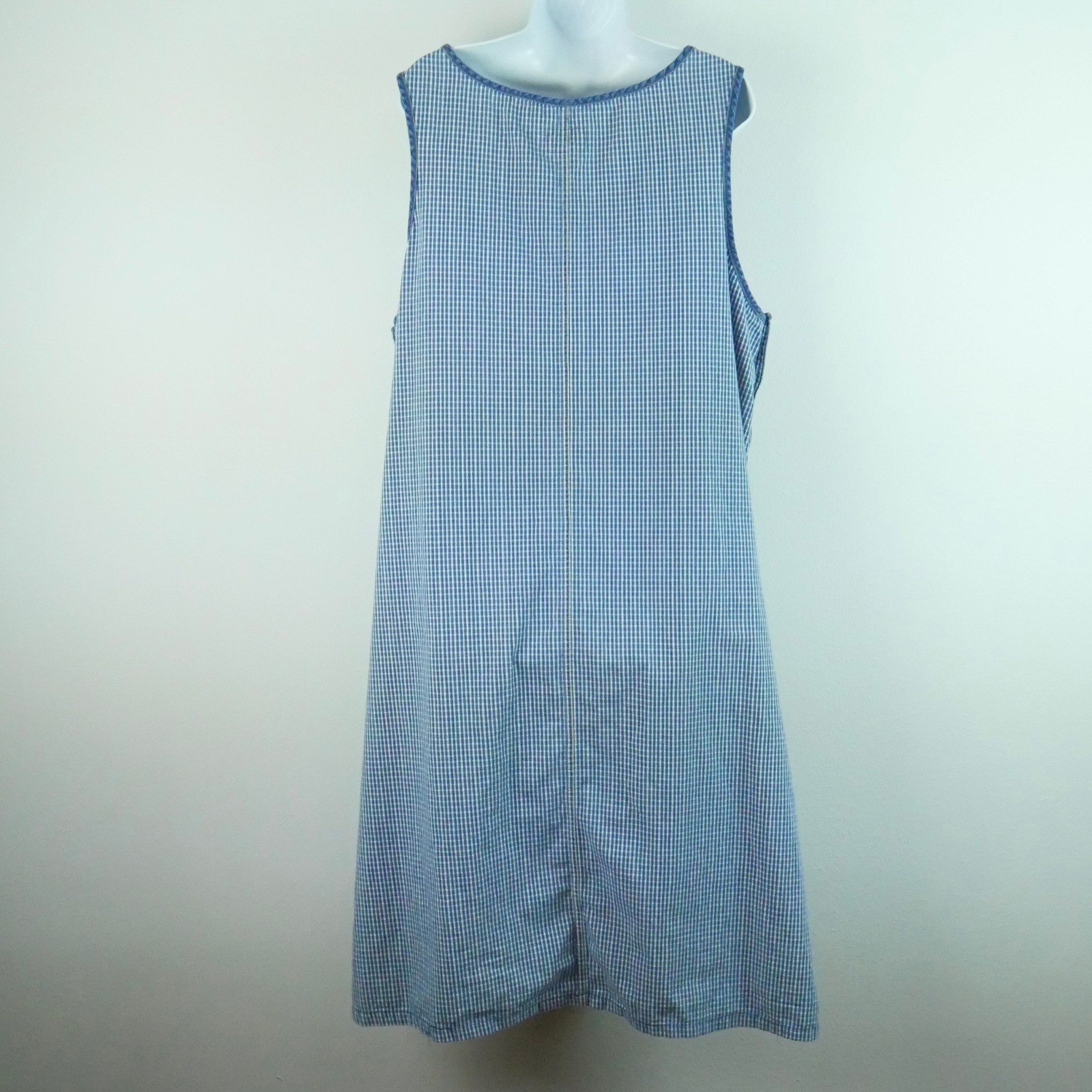 Vintage 90s Blue Gingham Denim Jumper Dress Pinafore XL Cottagecore Prairie