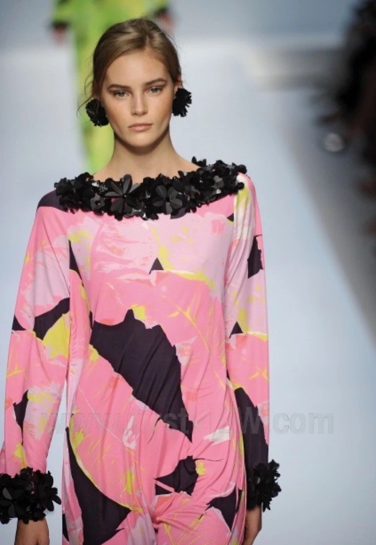Blumarine S/S 2012 Runway Print Pink Ruched Bodycon Dress IT40 S Built-in Cups