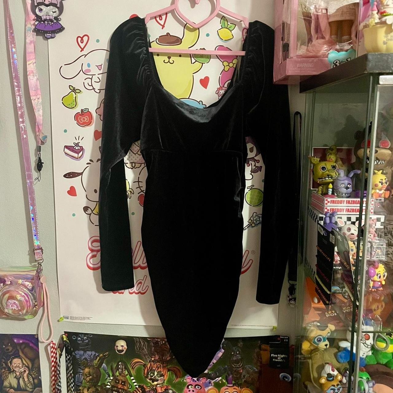 black crushed velvet long sleeve wild fable mini dress