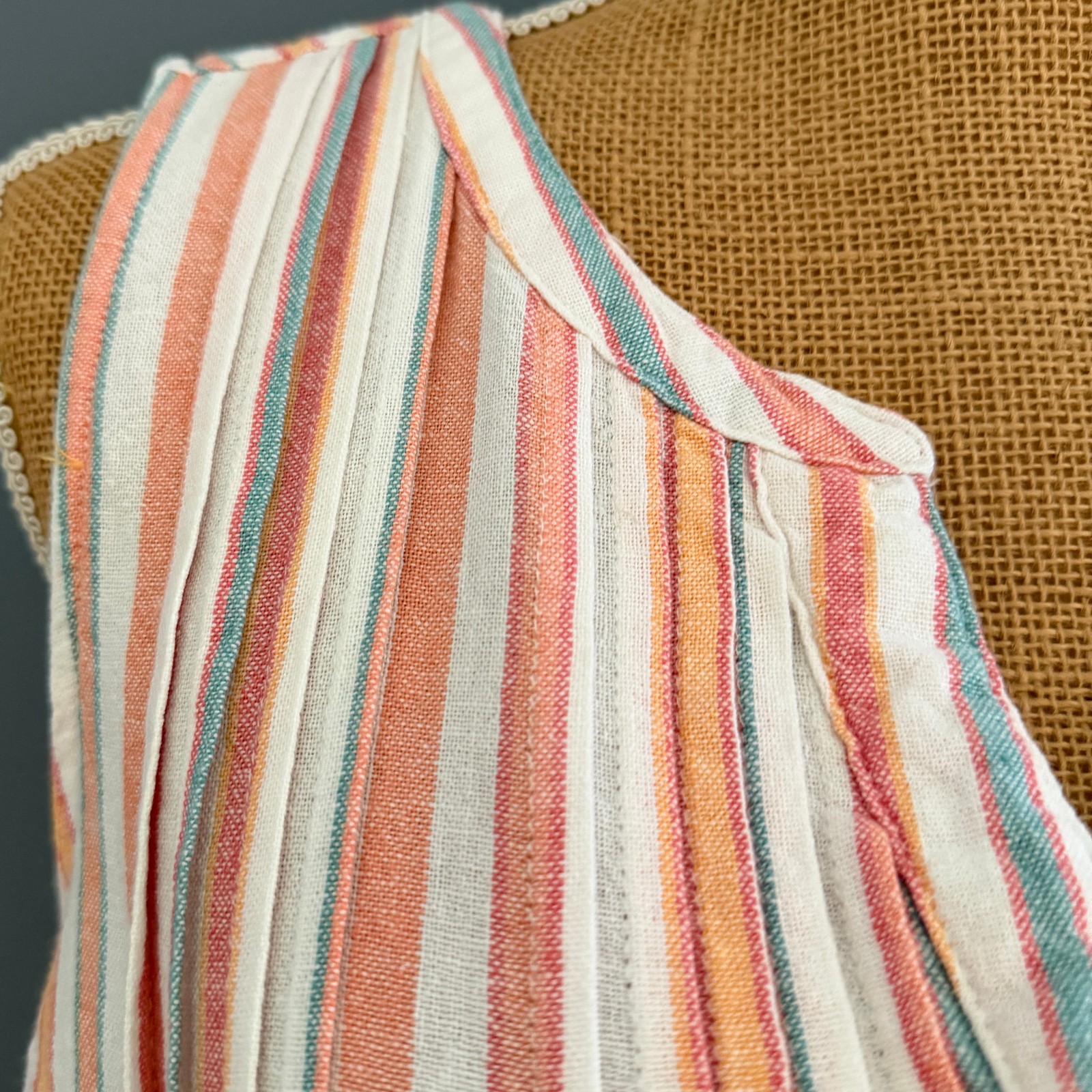 Sonoma Womens SZ LGE Striped Linen/Rayon Summer Dress w/Pockets & Pintucks