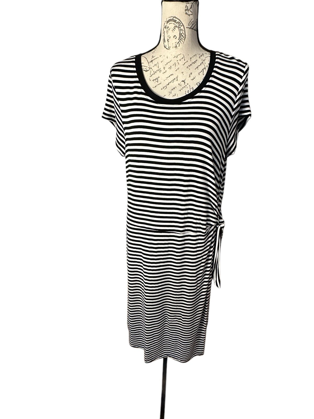 Cable & Gauge Black White Tie Waist Cap Sleeve Pullover Shift Dress Size XL