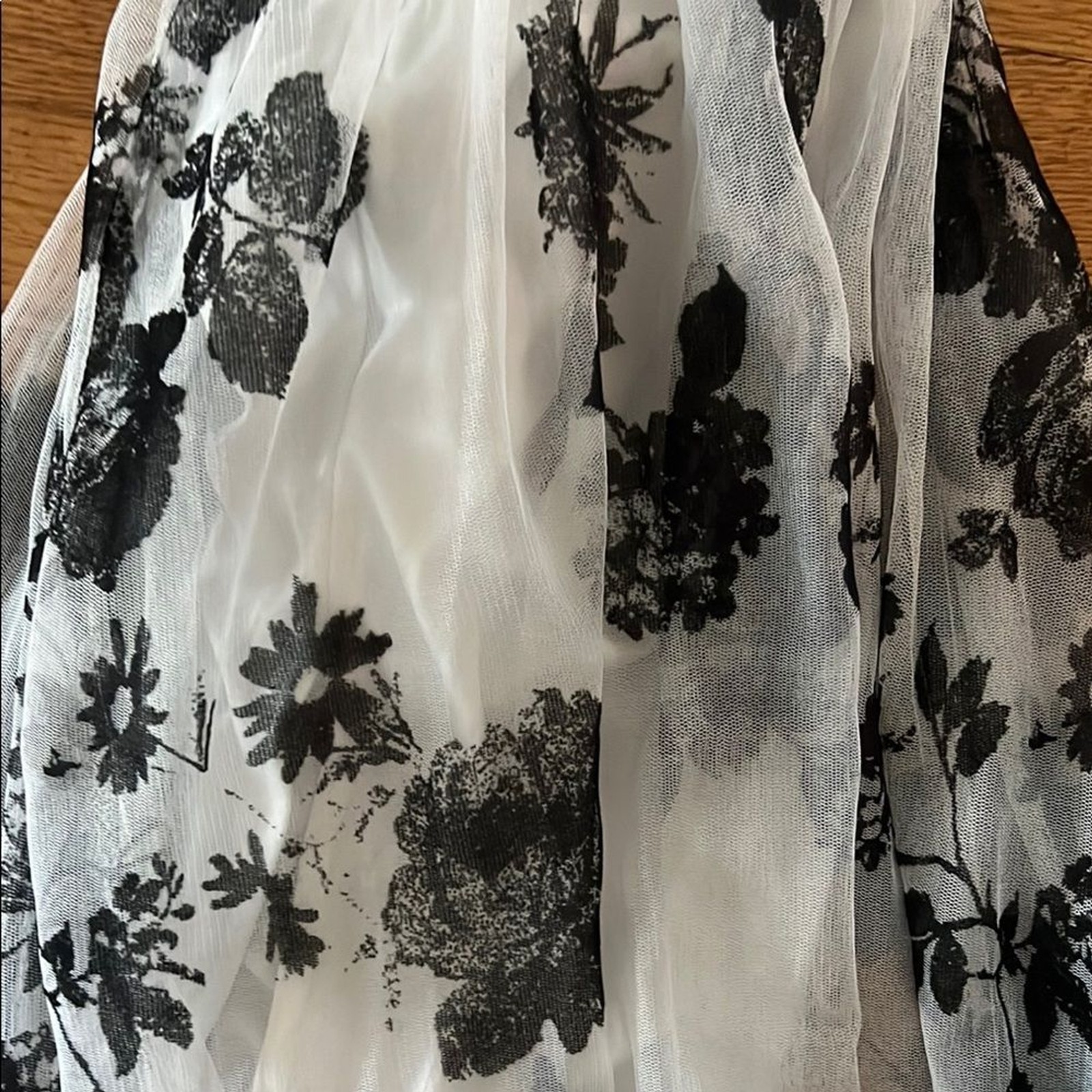 Floral Black and White Tulle Sheer Maxi Dress