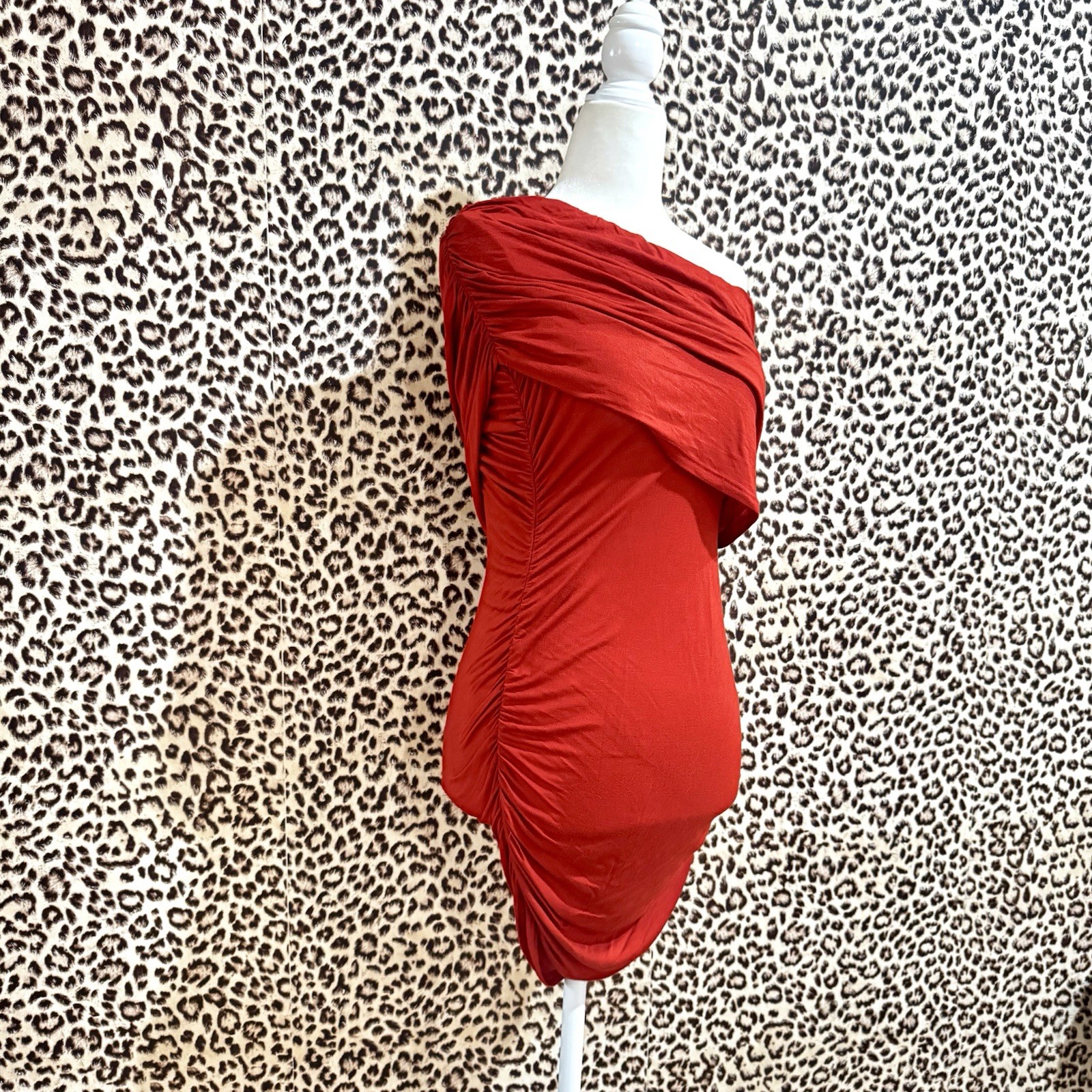 Body Central Red One Shoulder Ruched Stretch Jersey Bodycon Mini Dress Size S