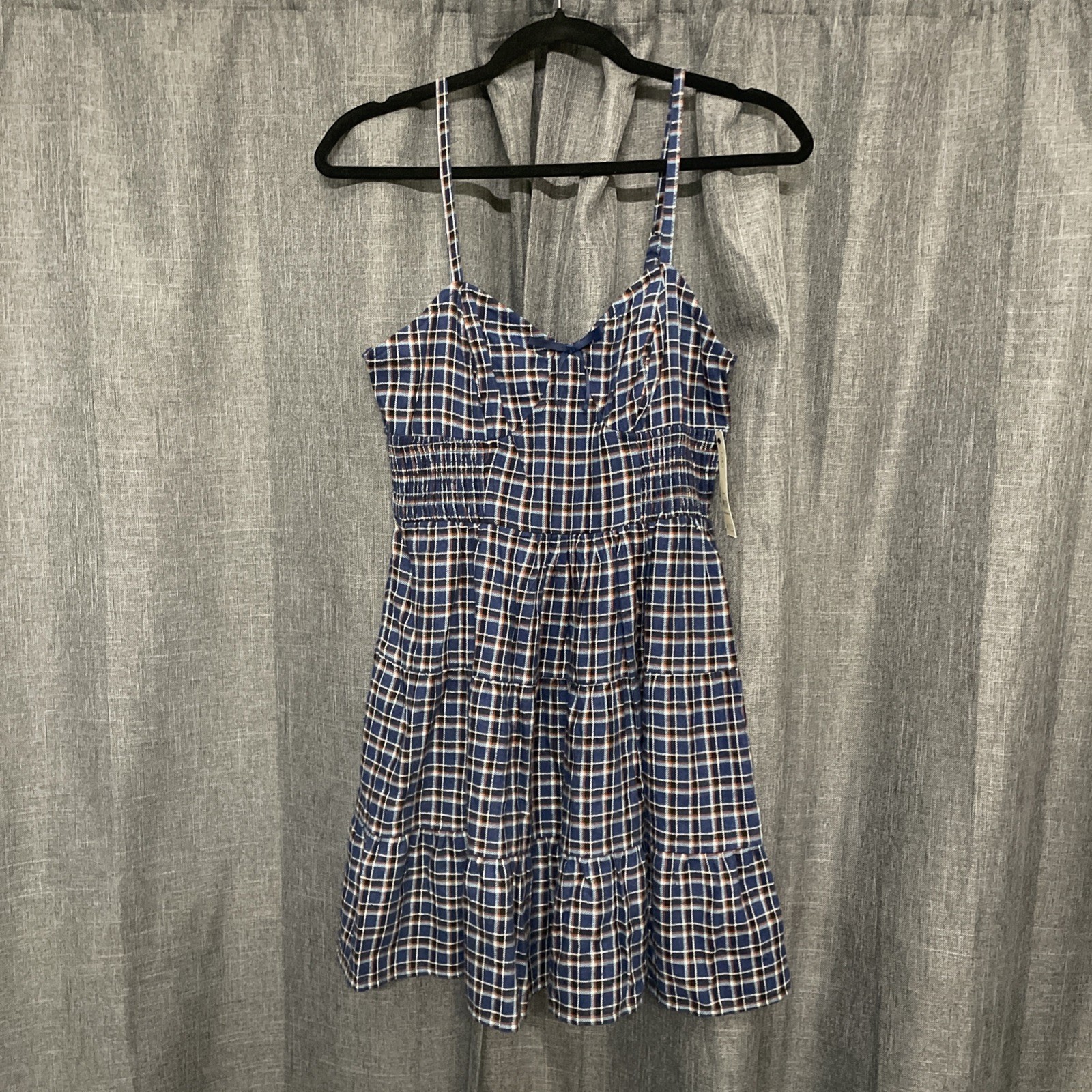 No Boundaries Woven Fall Flannel Dress Sz M 8-10 Spaghetti Strap Pocket NWT