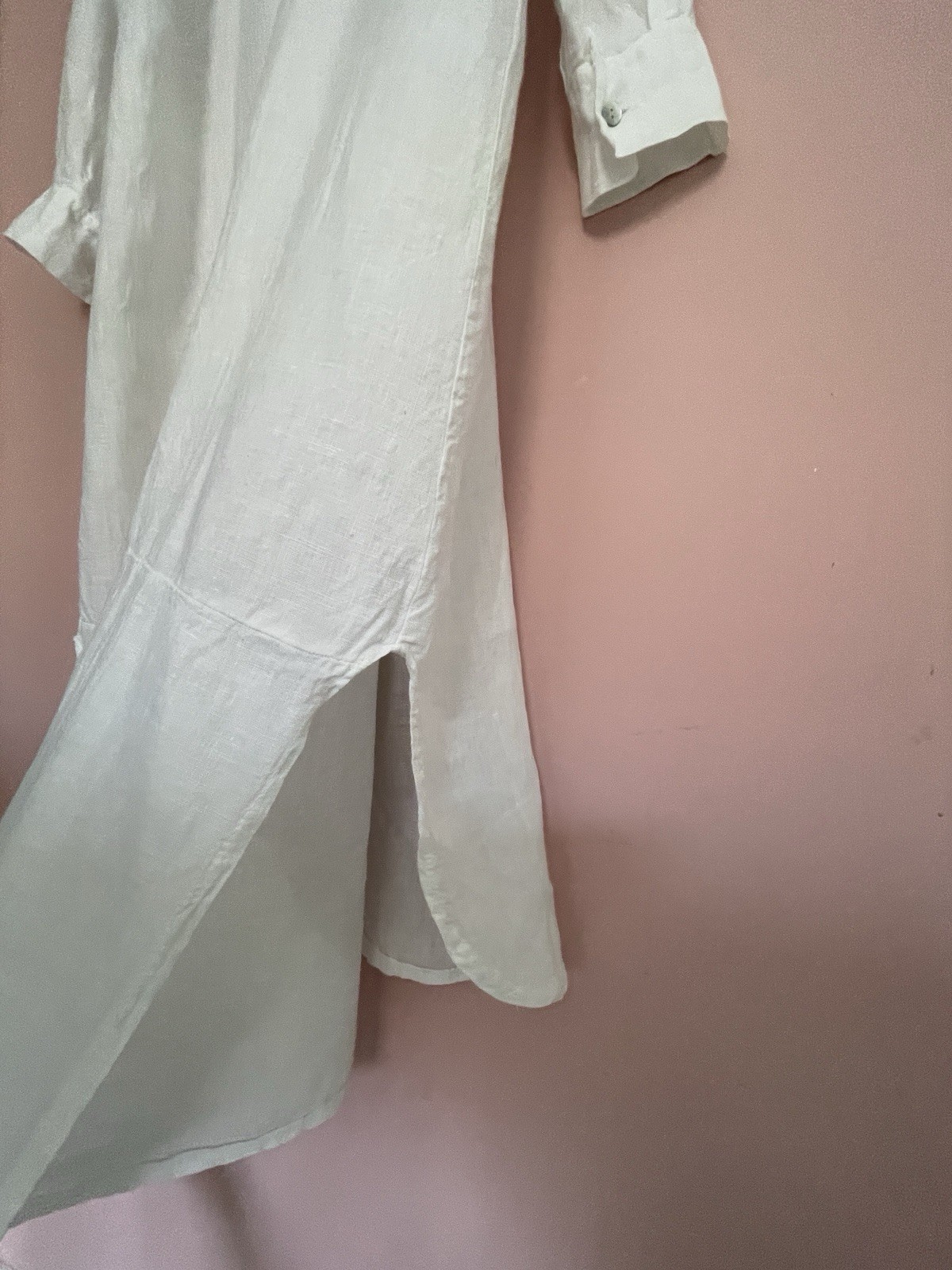 Italy Made Maxi White 100% Linen Dress Size M Unbranded Roll Tab Sleeve Bohemian